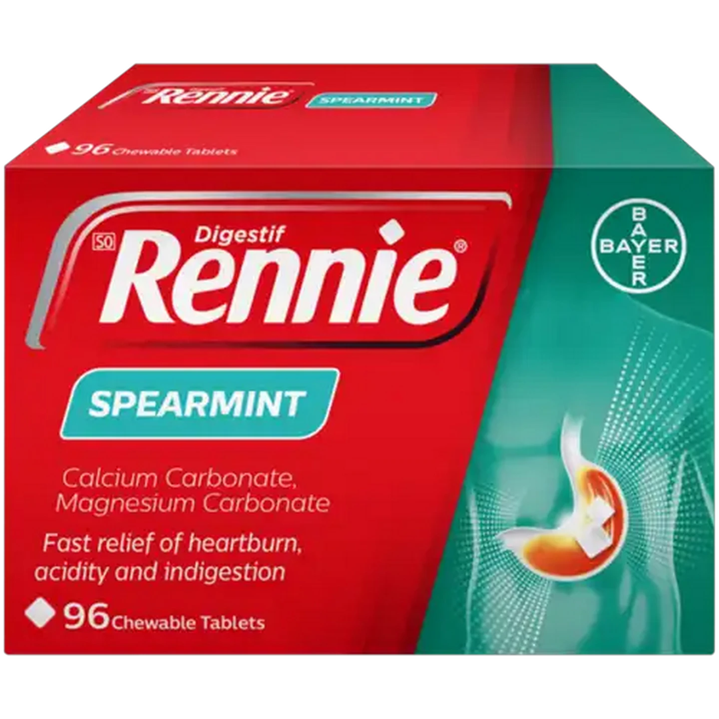 Image of Rennie Spearmint Heartburn & Indigestion Chewable Tablets 96 Pack