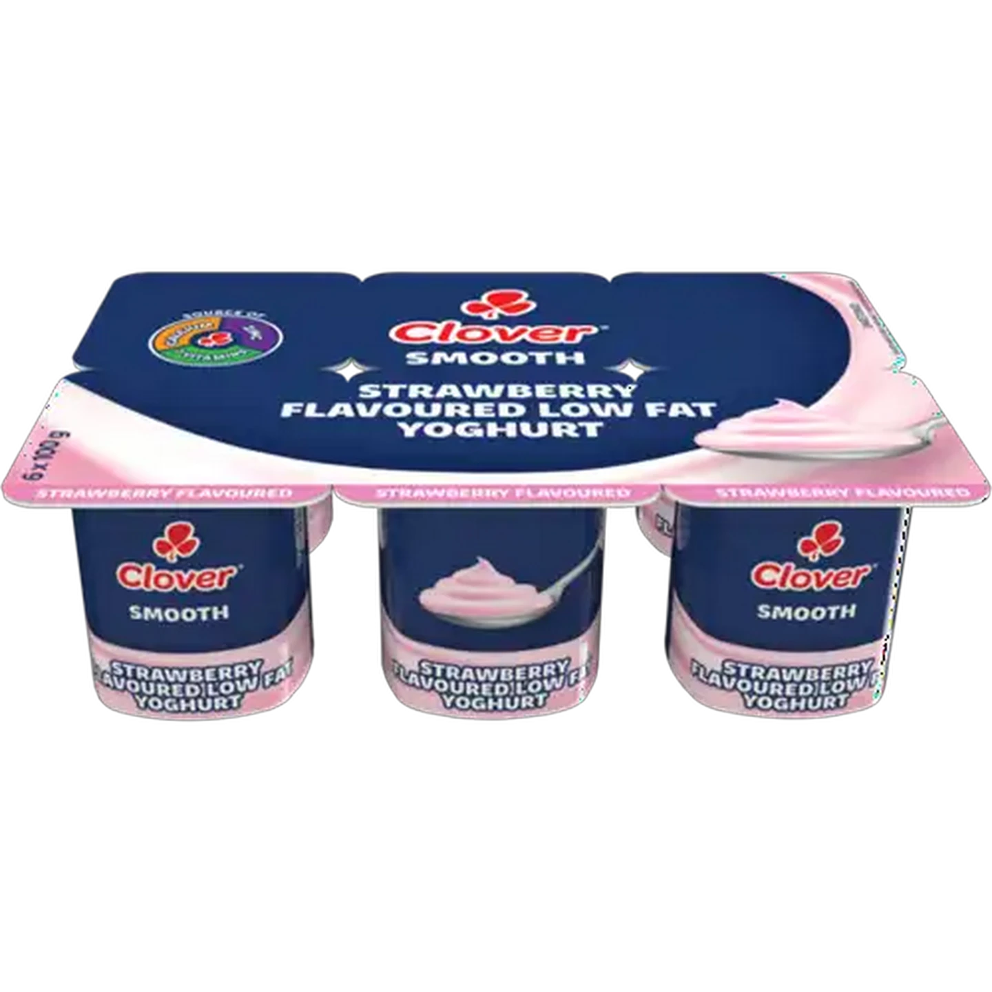 Image of Clover Strawberry Flavoured Smooth Low Fat Yoghurt 6 x 100g