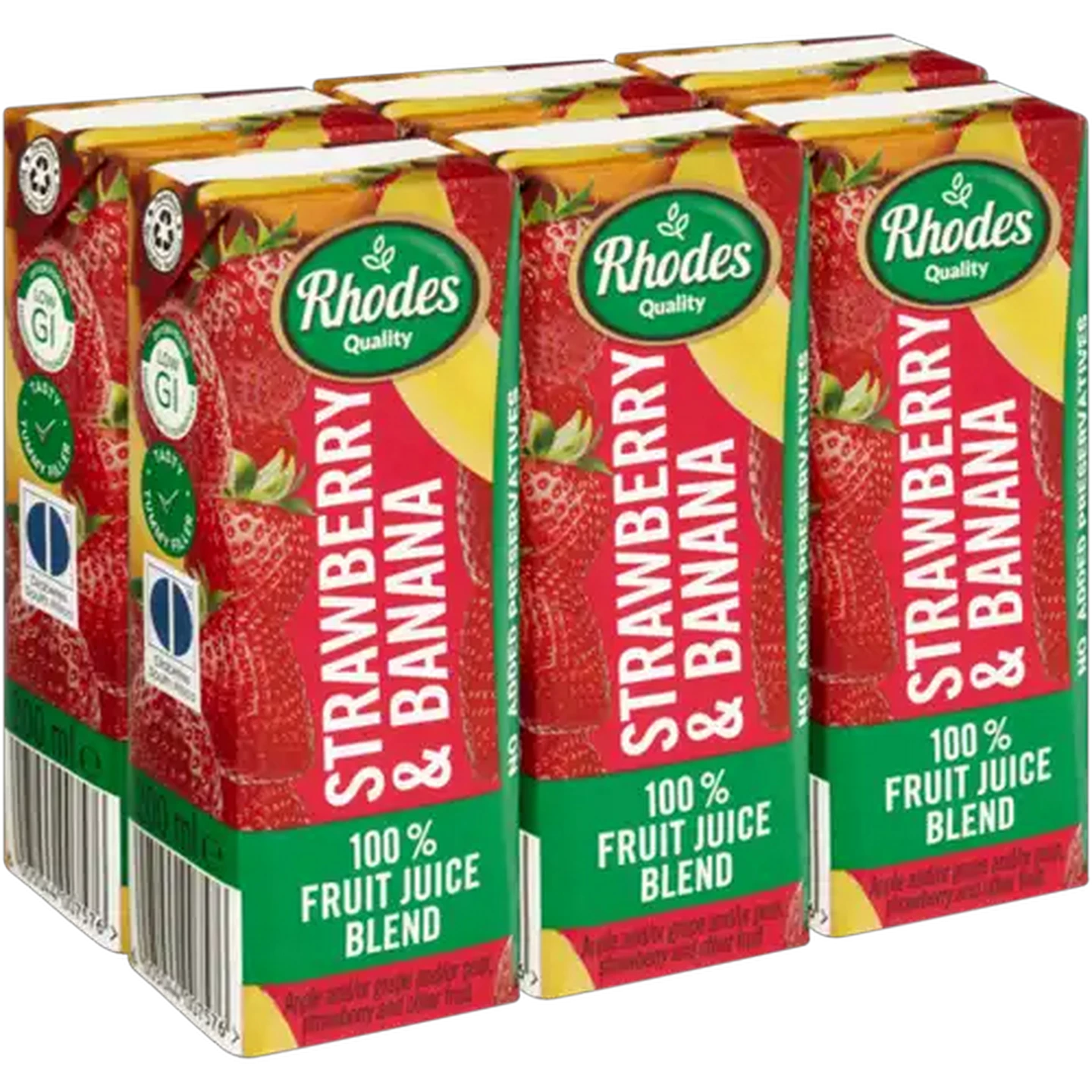 Image of Rhodes Quality Strawberry & Banana 100% Fruit Juice Blend 6 x 200ml