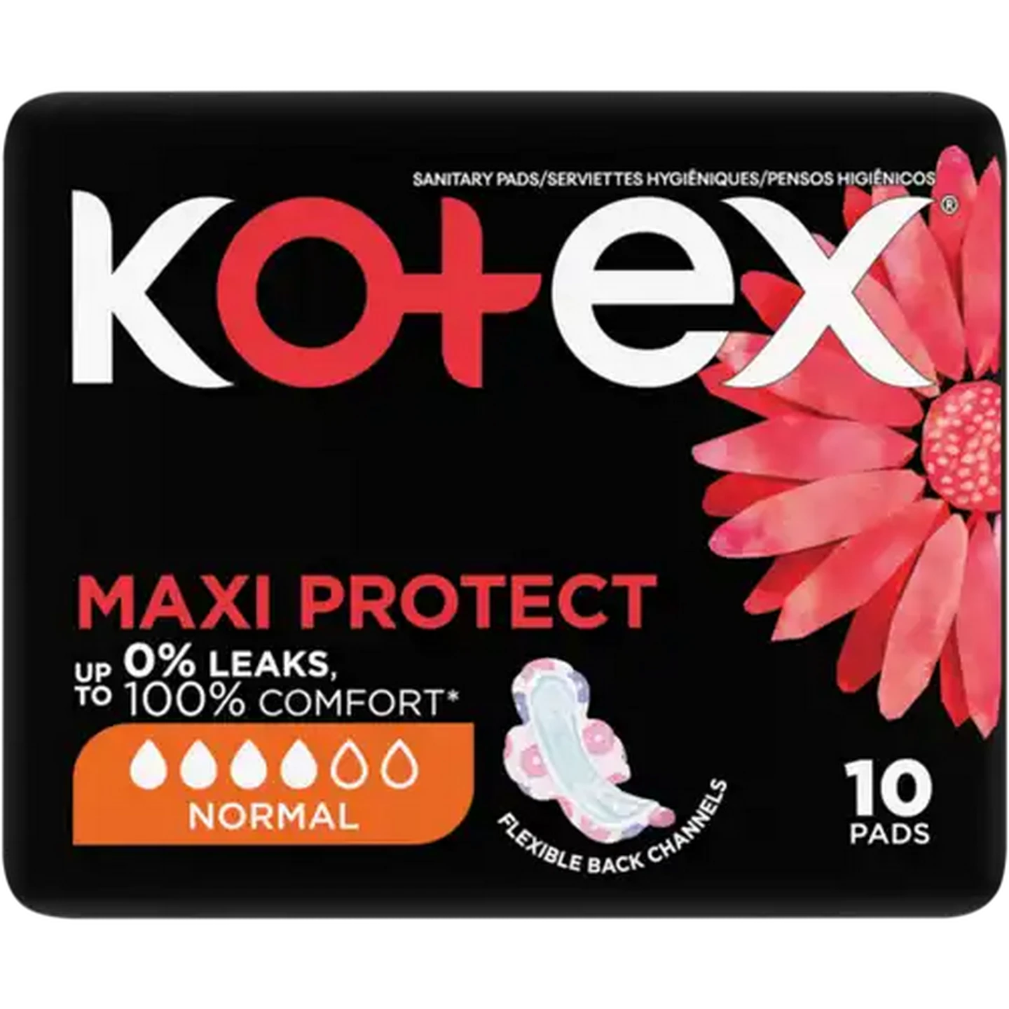 Image of Kotex Maxi Normal Total Confidence Sanitary Pads With Wings 10 Pack