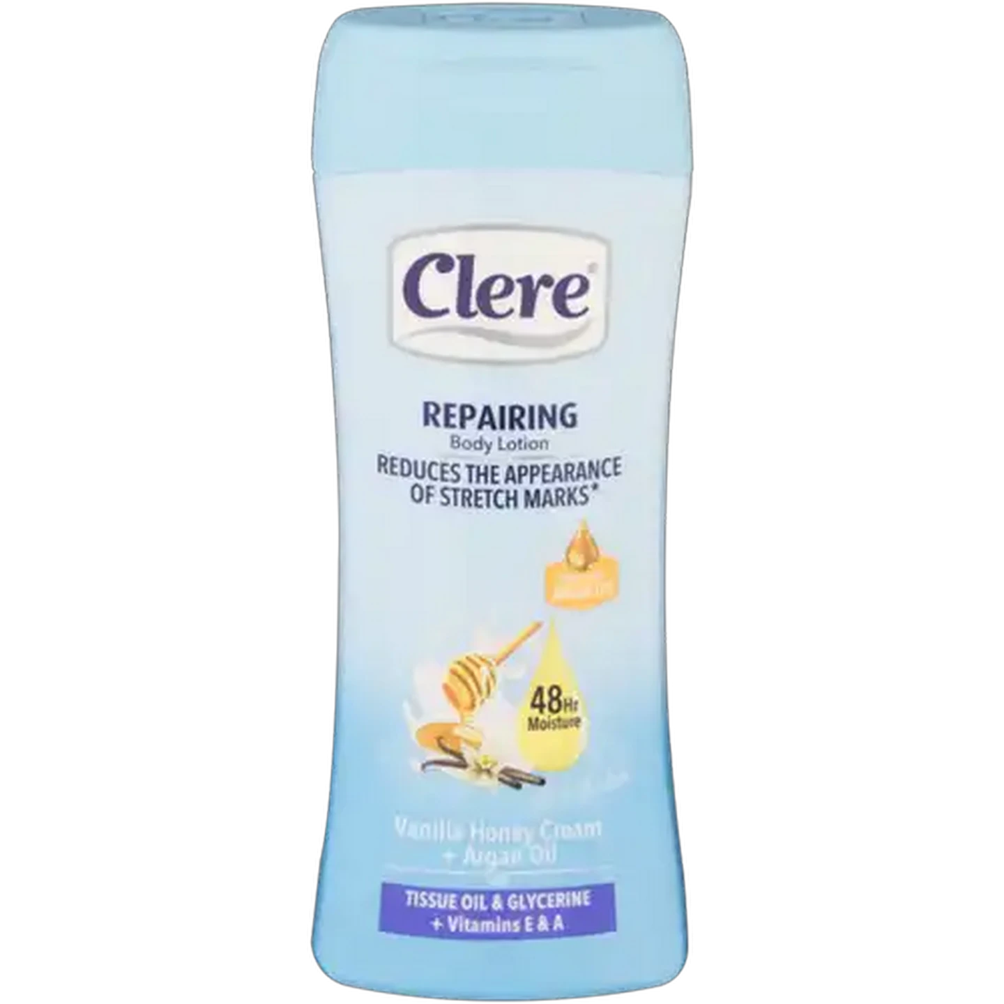 Image of Clere Tissue Oil & Pure Glycerine Enriched Vanilla Honey Cream Luscious Body Lotion Bottle 400ml
