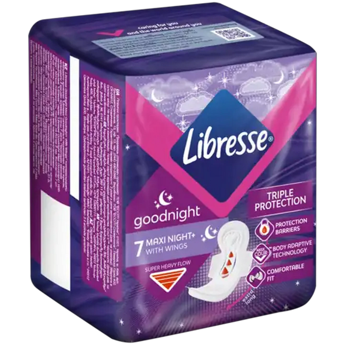 Image of Libresse Super Heavy Flow Maxi Night+ Sanitary Pads with Wings 7-Pack