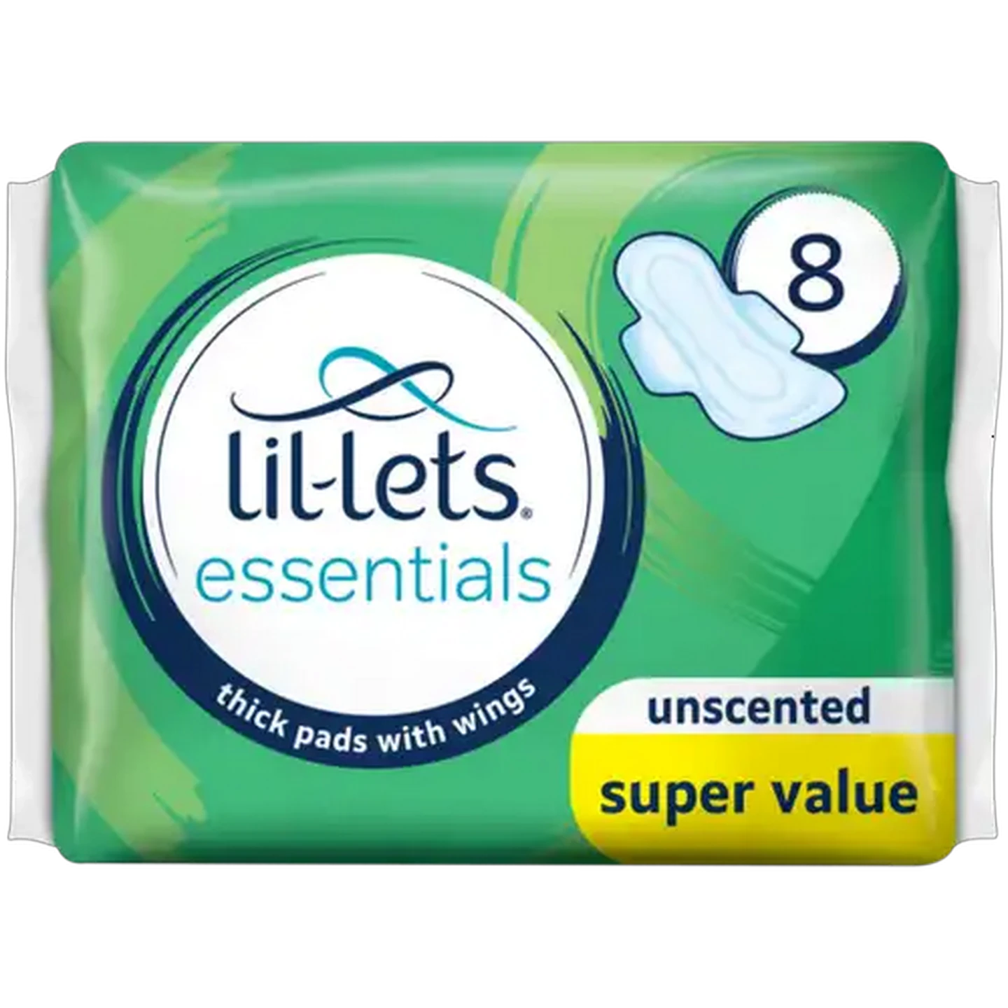 Image of Lil-Lets Essentials Unscented Thick Pads with Wings 8 Pack