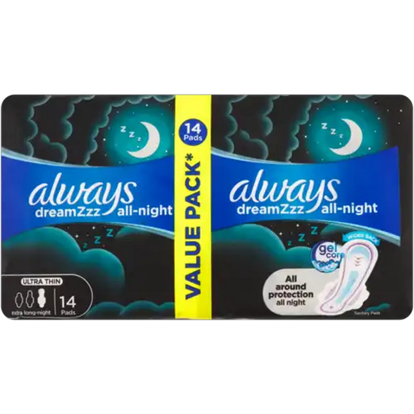 Image of Always Dreamzzz Extra Long All-Night Ultra Thin Sanitary Pads 14 Pack