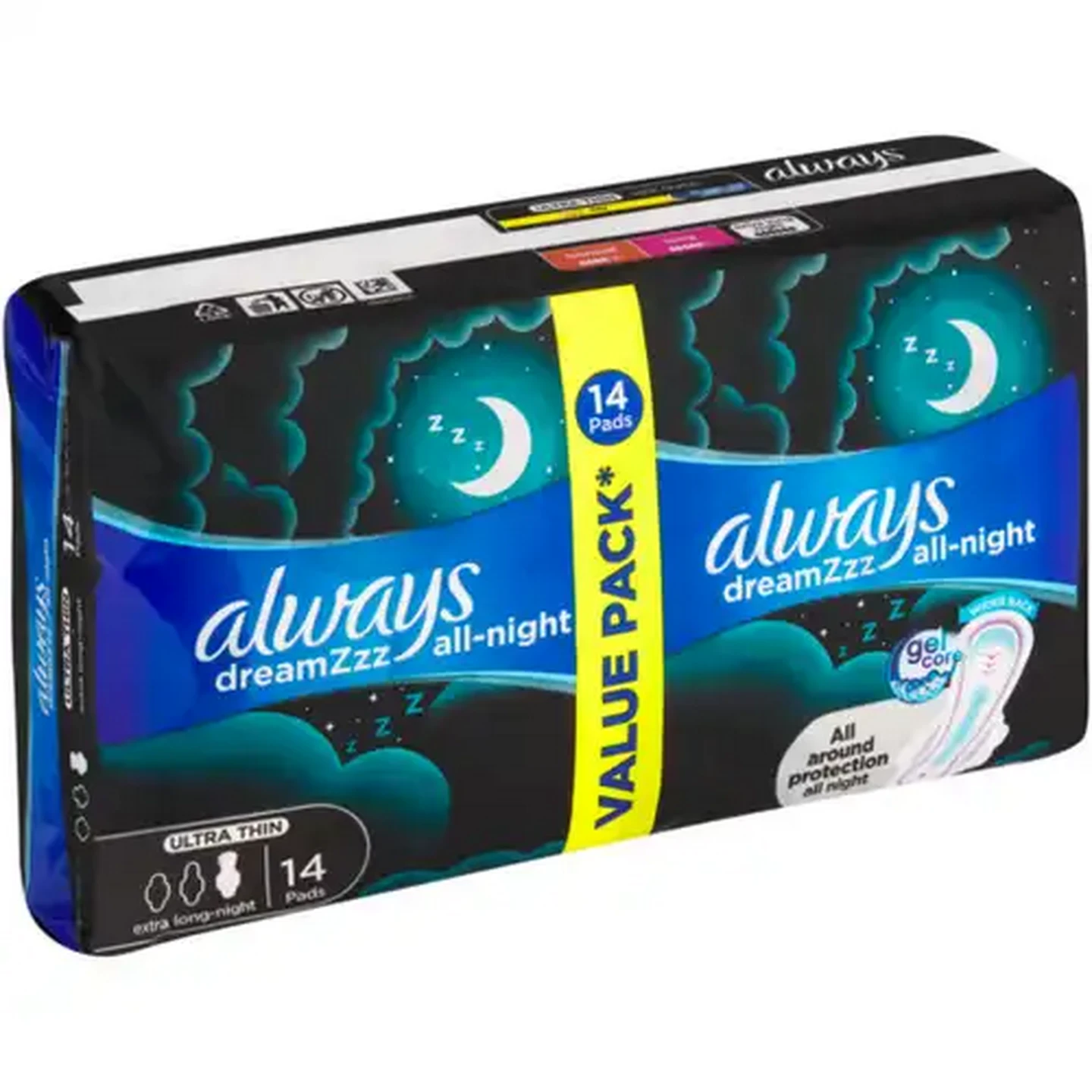 Image of Always Dreamzzz Extra Long All-Night Ultra Thin Sanitary Pads 14 Pack