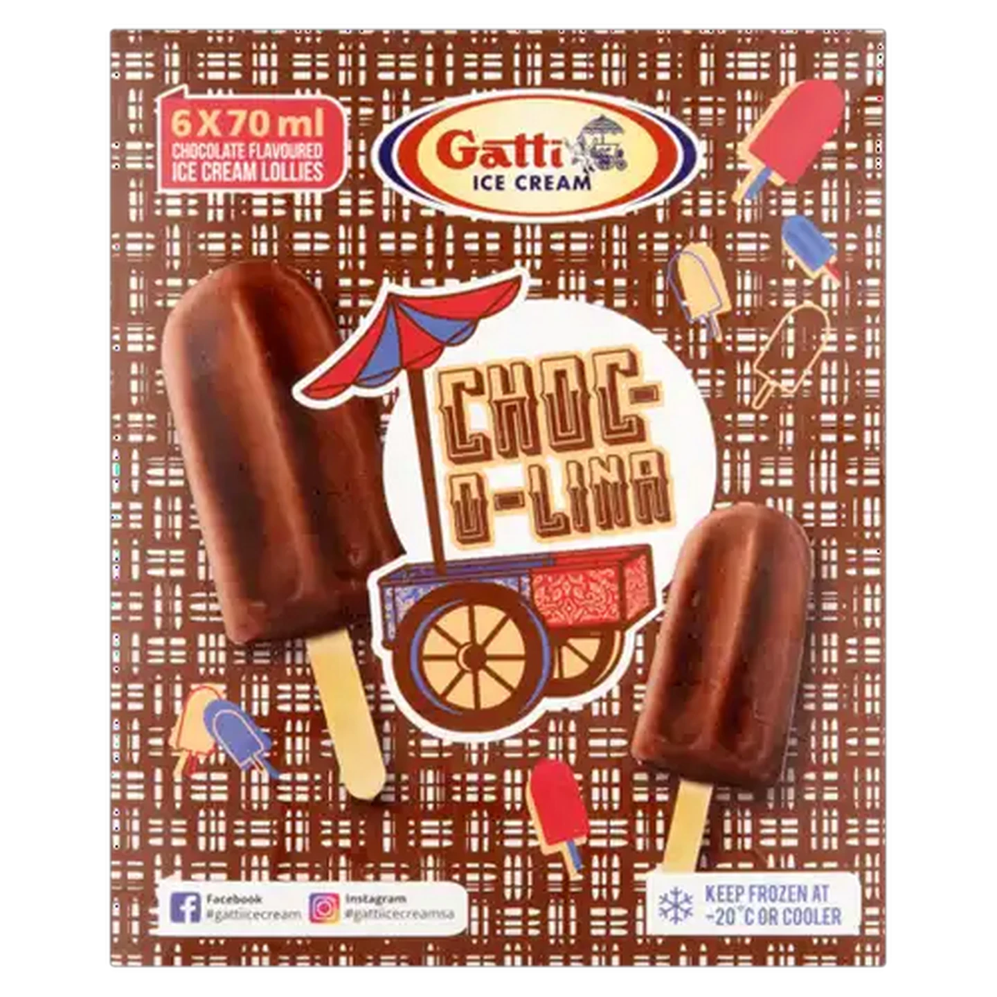 Image of Gatti Ice Cream Choc-O-Lina Ice Cream Sticks 6 x 70ml