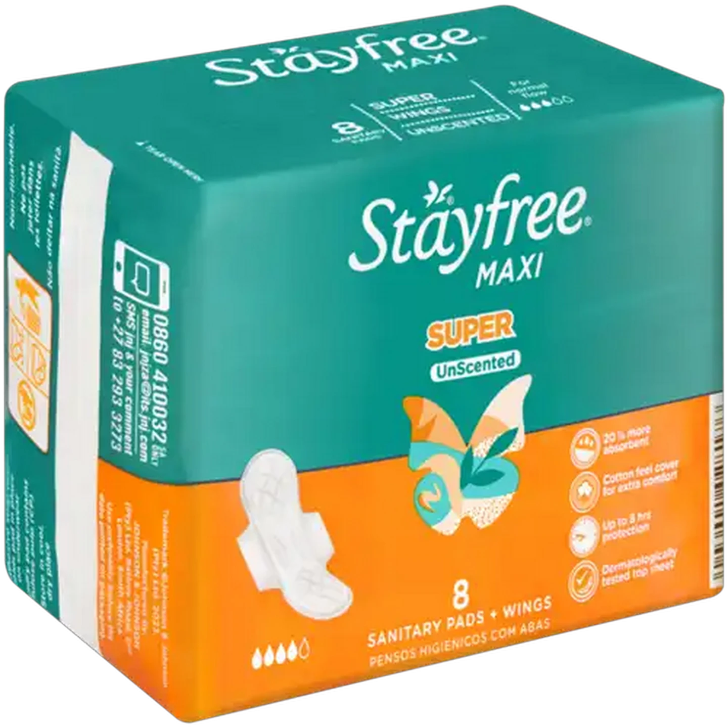 Image of Stayfree Maxi Unscented Super Sanitary Pads For Heavy Flow Wings 8 Pack