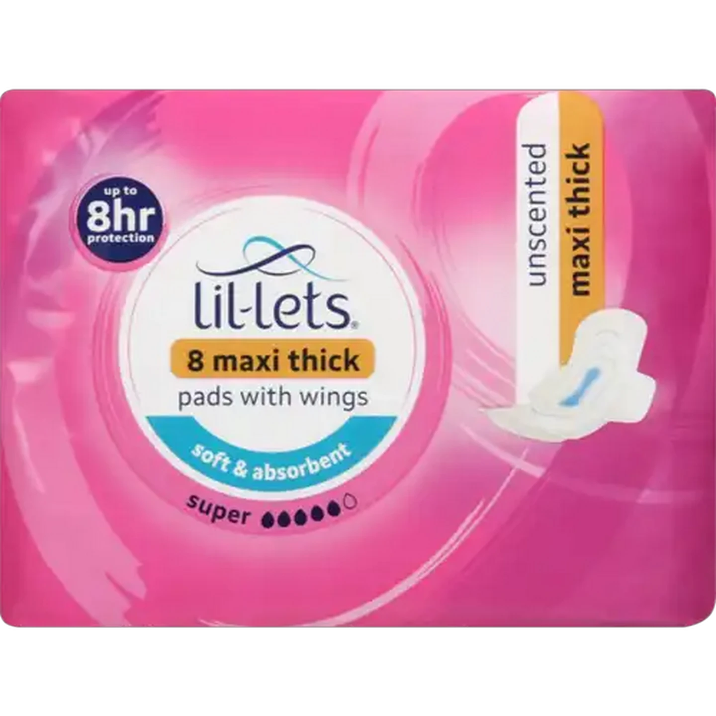 Image of Lil-Lets Super Unscented Maxi Thick Pads with Wings 8-Pack