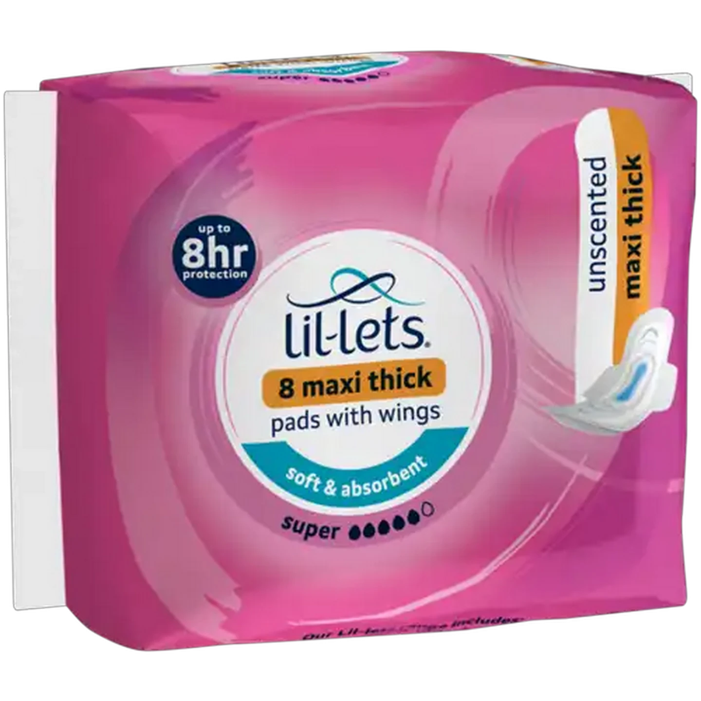 Image of Lil-Lets Super Unscented Maxi Thick Pads with Wings 8-Pack
