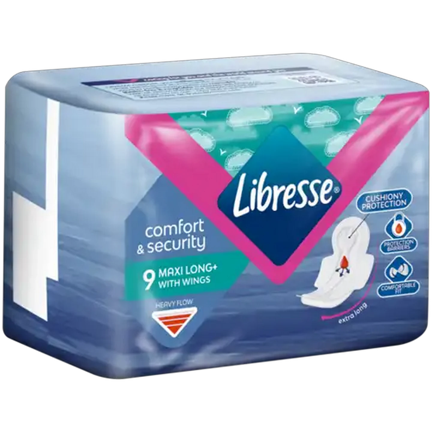 Image of Libresse Heavy Flow Maxi Long+ Sanitary Pads with Wings 9 Pack