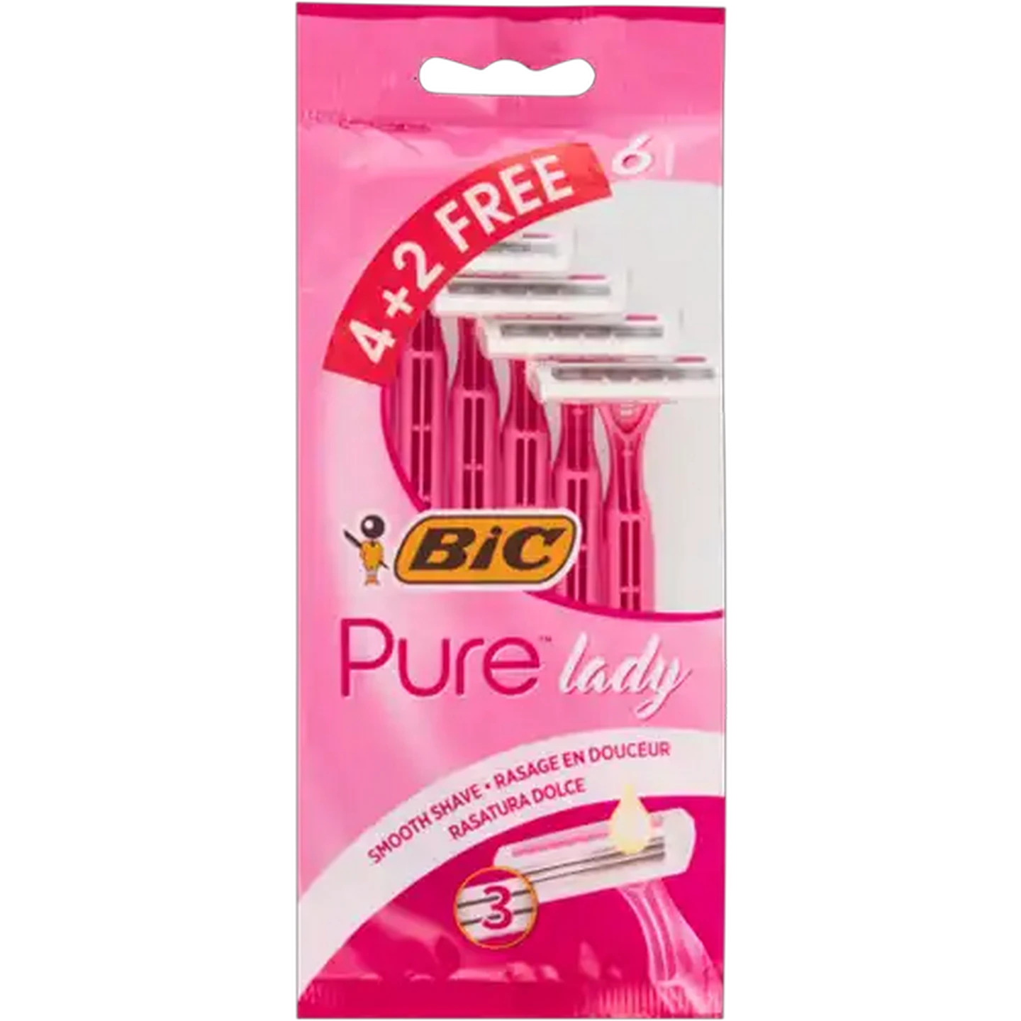 Image of BIC Pure 3 Lady Women's Disposable Razors Pouch 4 Pack + 2 Free