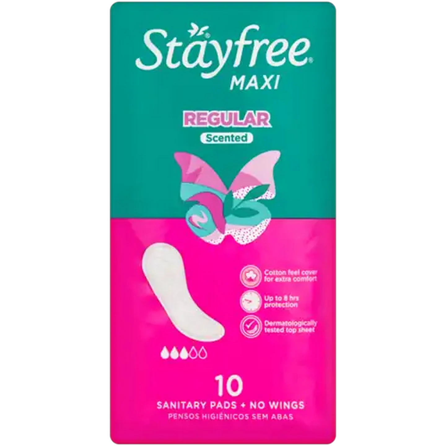 Image of Stayfree Maxi Scented Regular Sanitary Pads For Normal Flow No Wings 10 Pack