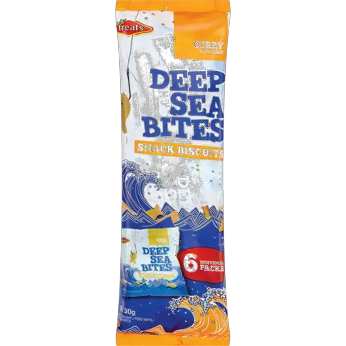 Image of Tasty Treats Deep Sea Bites Curry Flavoured Snack Biscuits 6 x 30g