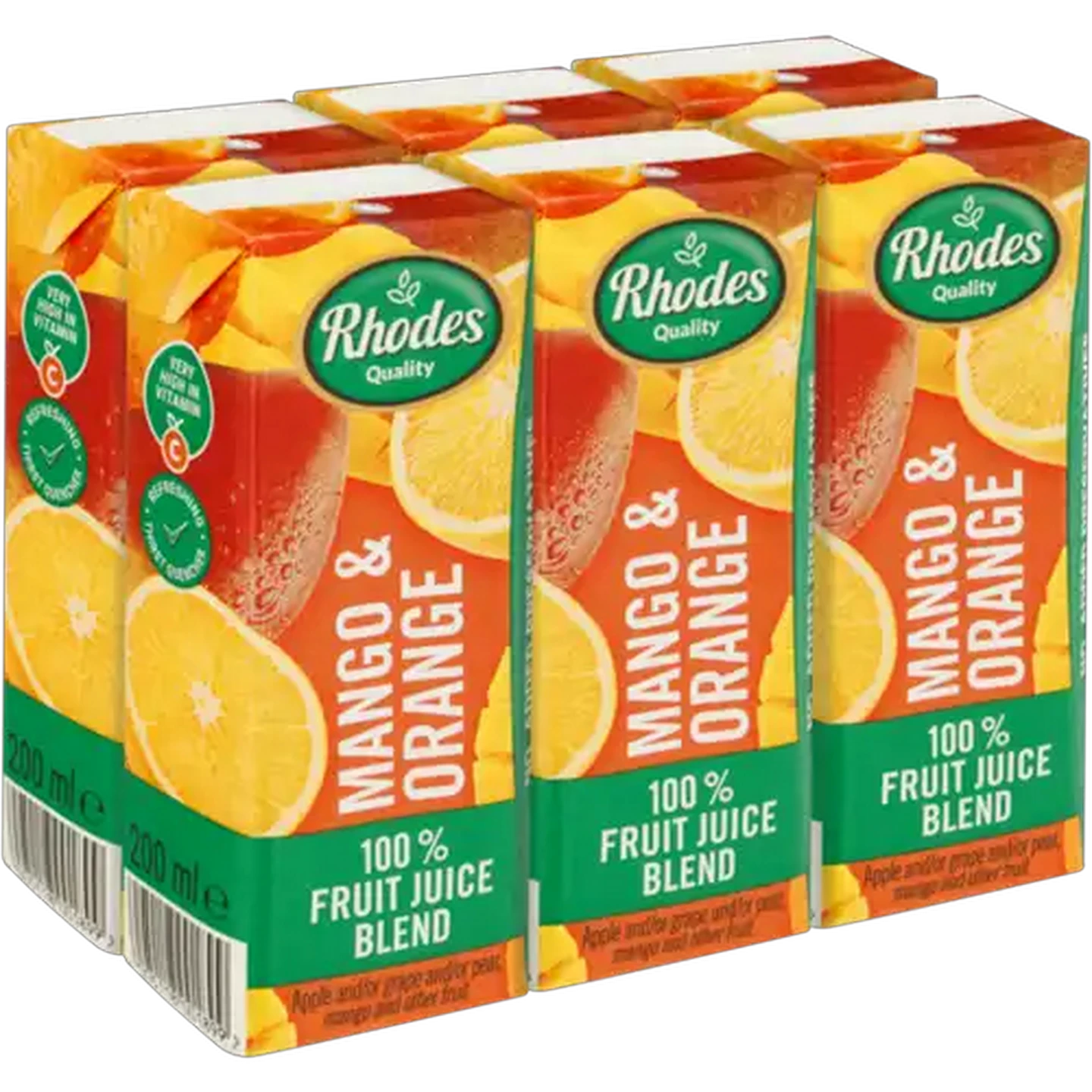 Image of Rhodes Quality Mango & Orange 100% Fruit Juice Blend 6 x 200ml