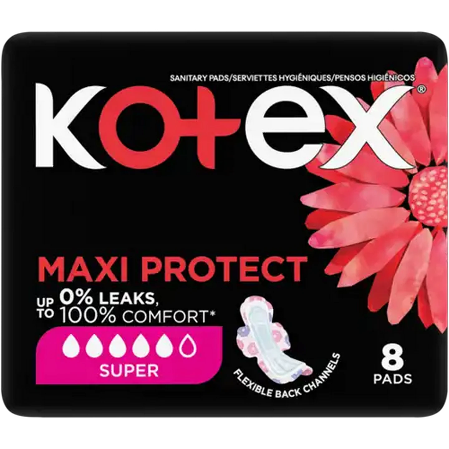 Image of Kotex Maxi Super Sanitary Pads With Wings 8 Pack