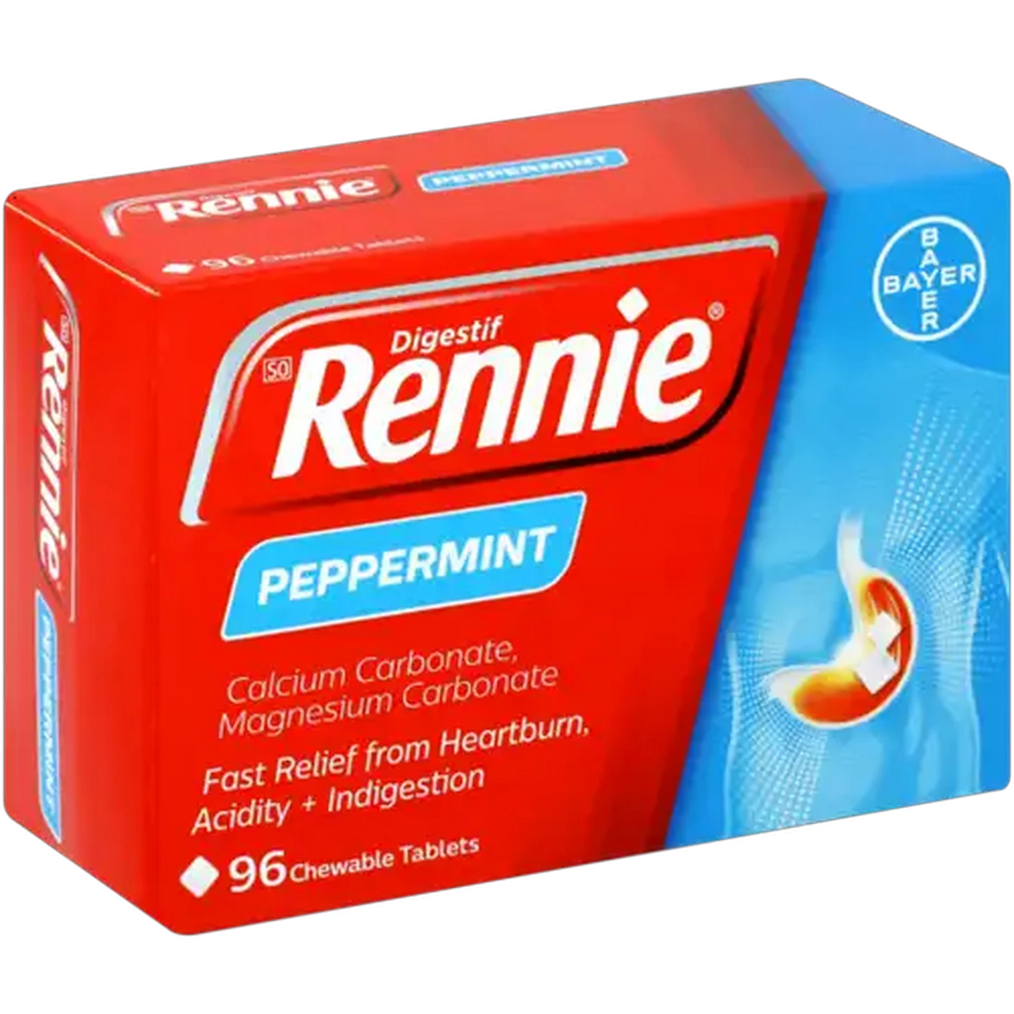Image of Rennie Peppermint Heartburn & Indigestion Chewable Tablets 96 Pack