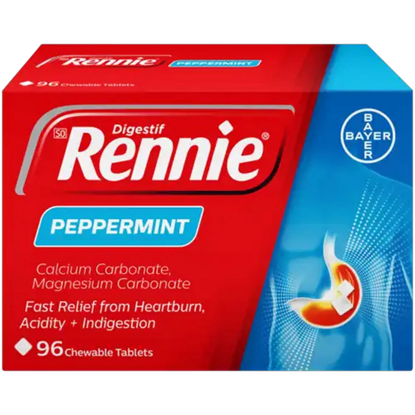 Image of Rennie Peppermint Heartburn & Indigestion Chewable Tablets 96 Pack