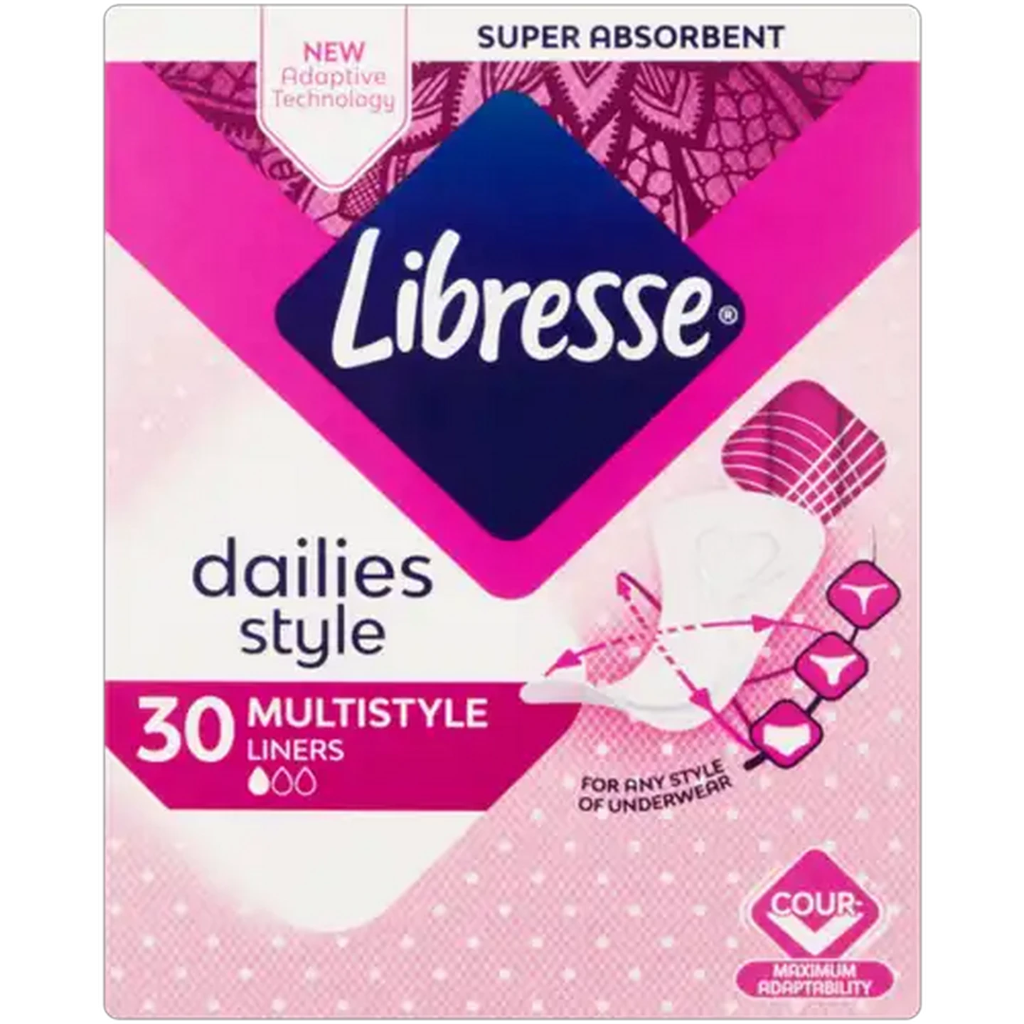 Image of Libresse Daily Fresh Proskin Formula Multistyle Liners 30 Pack