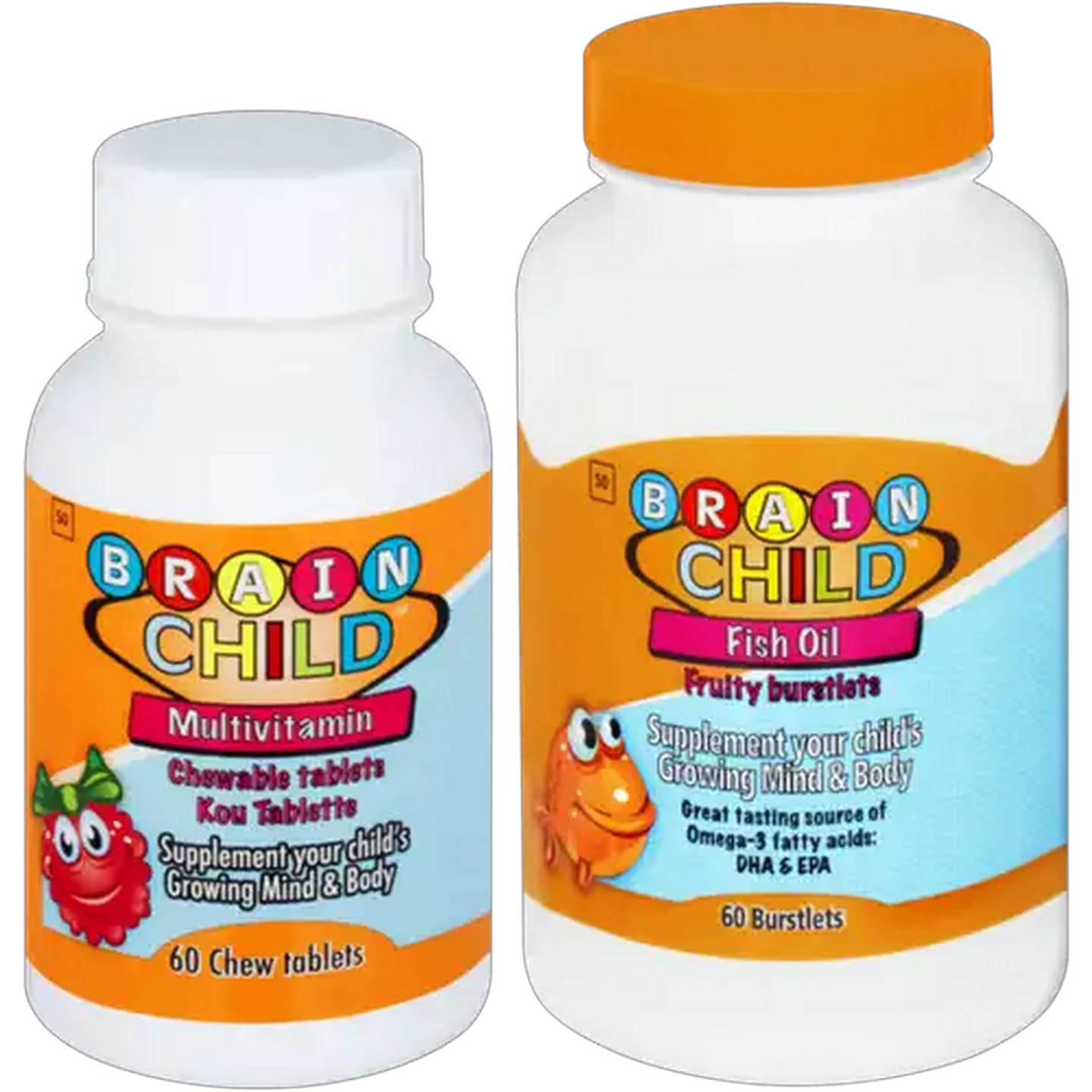 Image of Brain Child Fish Oil Burstlets & Multivitamin Chewable Tablets 2 x 60-Pack