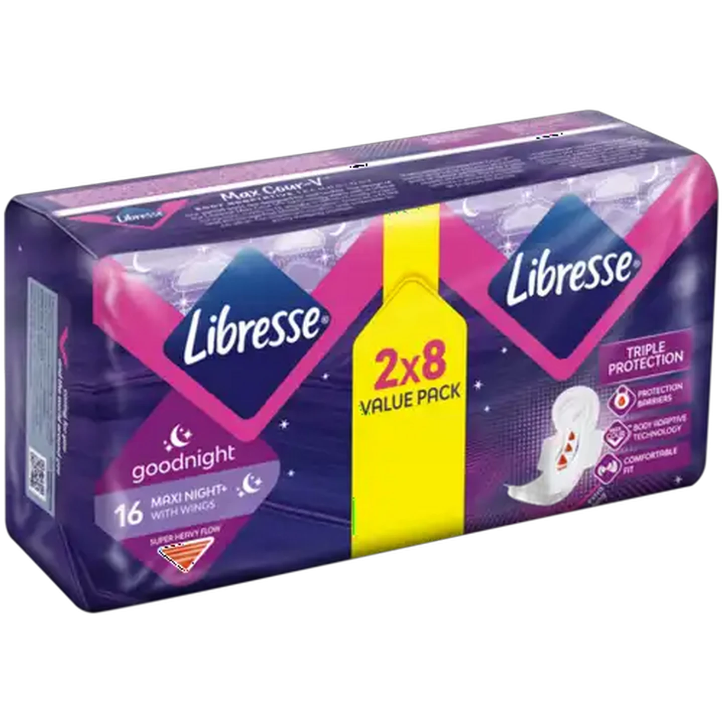 Image of Libresse Super Heavy Flow Maxi Night+ Sanitary Pads with Wings 16 Pack
