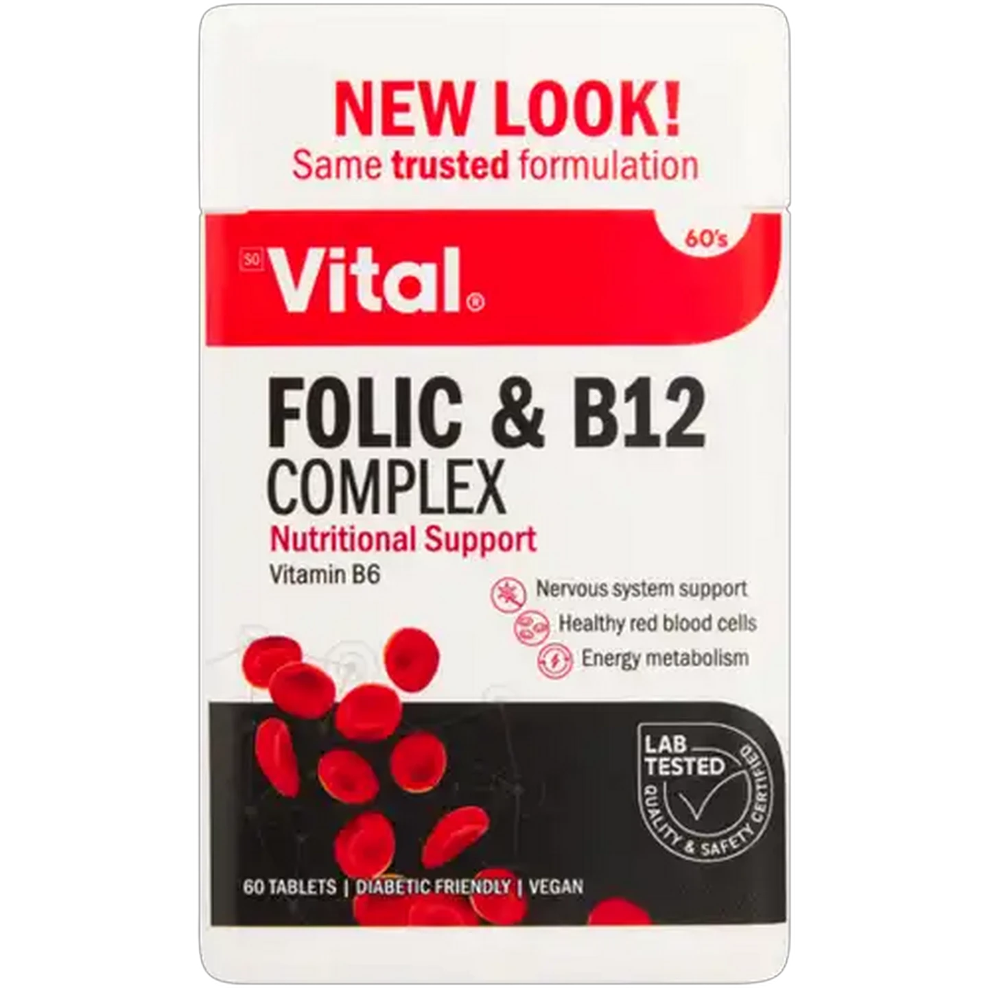 Image of Vital Folic & B12 Complex Supplement Tablets 60 Pack