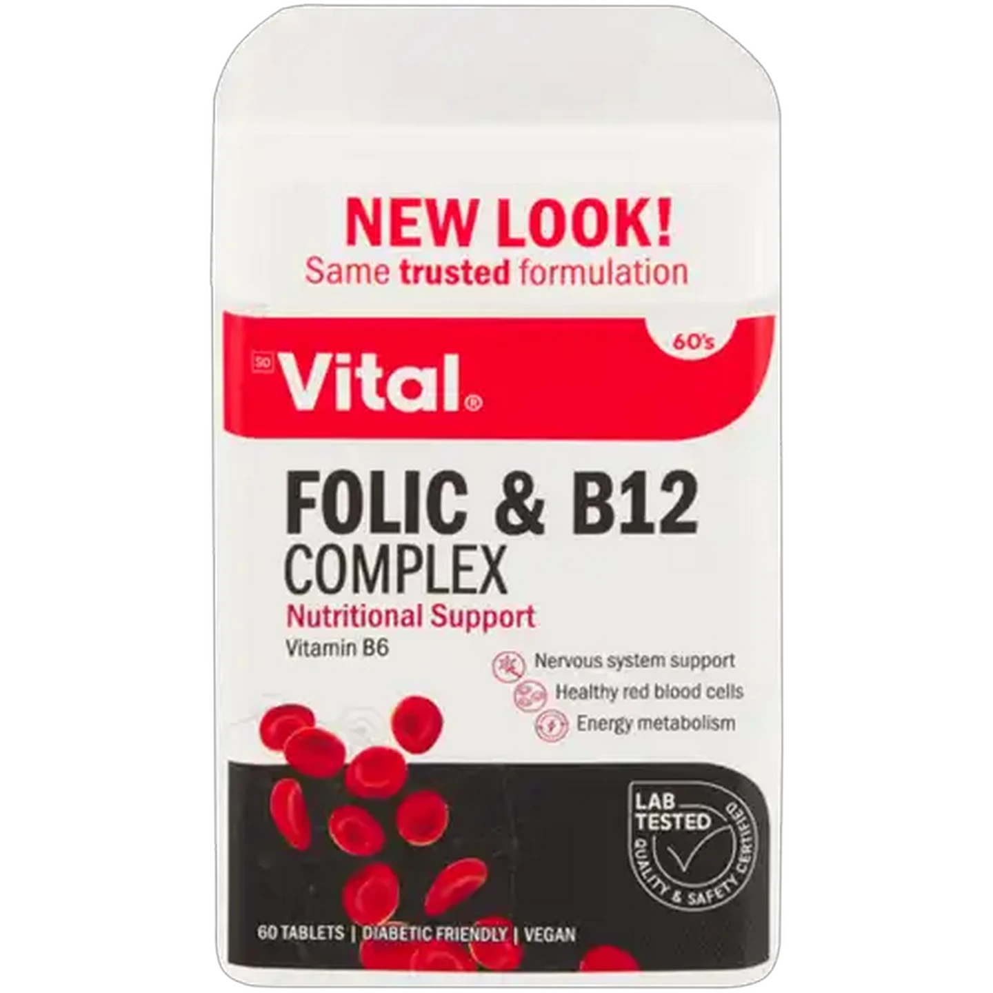Image of Vital Folic & B12 Complex Supplement Tablets 60 Pack