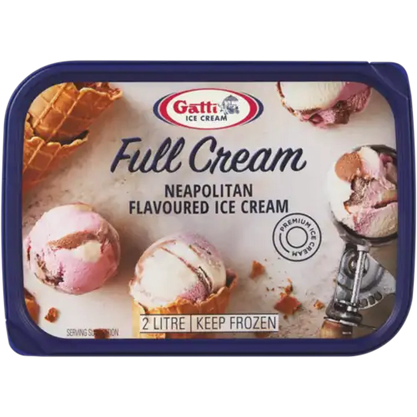 Image of Gatti Ice Cream Neapolitan Flavoured Full Cream Ice Cream Tub 2L