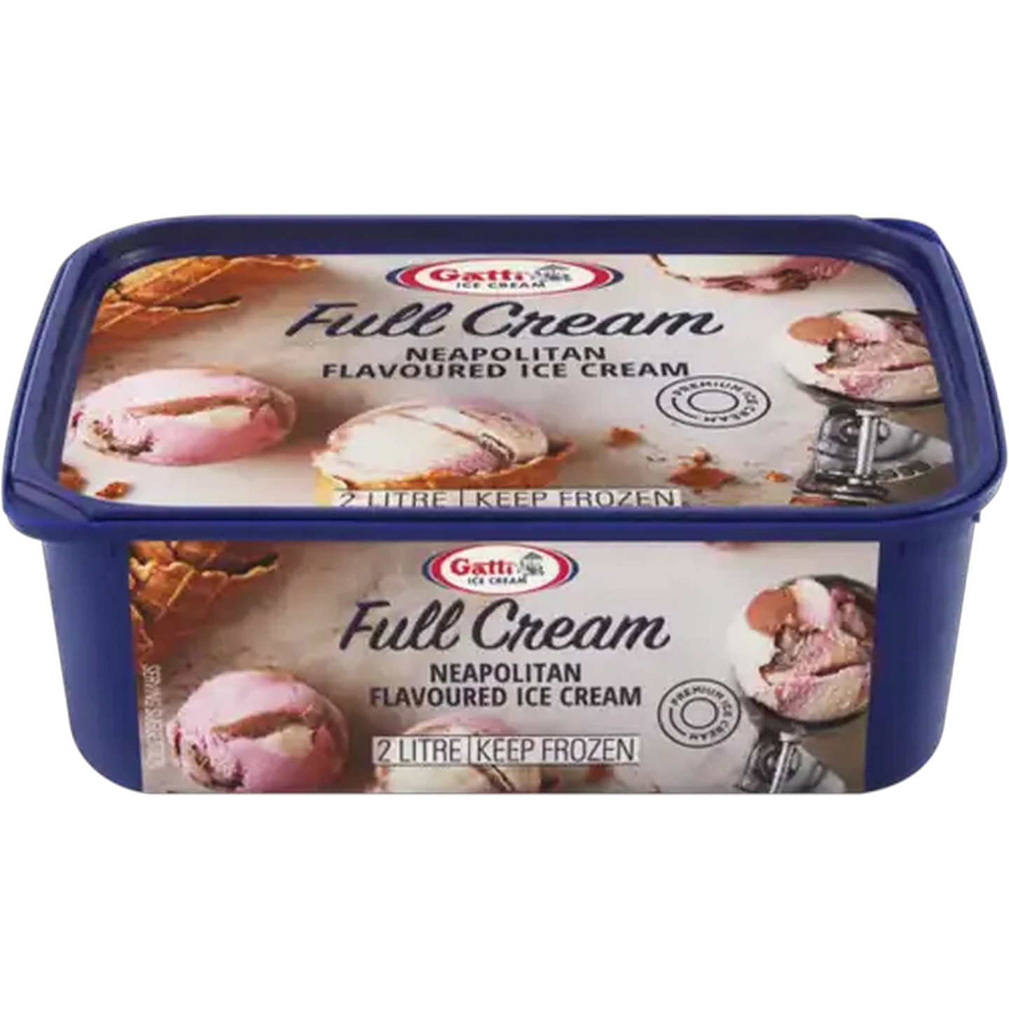 Image of Gatti Ice Cream Neapolitan Flavoured Full Cream Ice Cream Tub 2L