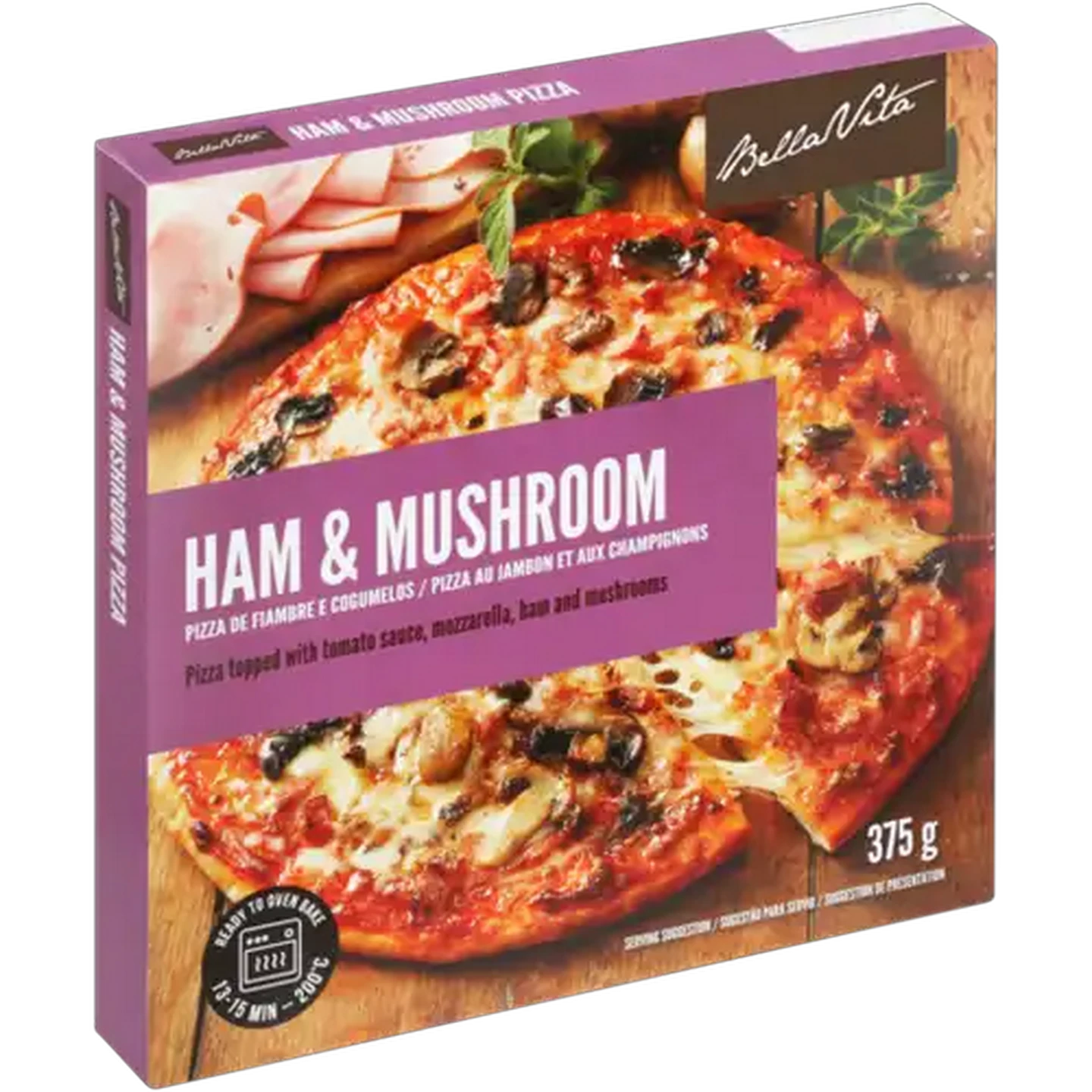 Image of Bella Vita Frozen Ham & Mushroom Pizza 375g