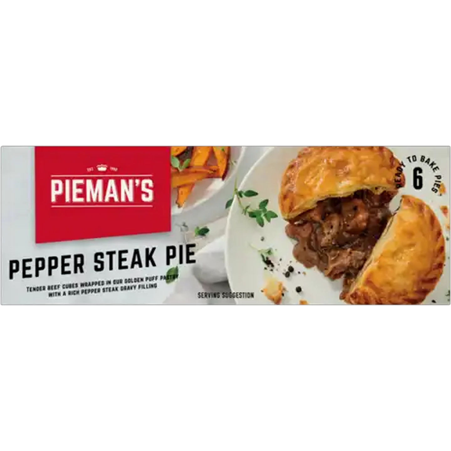 Image of PIEMAN’S Frozen Pepper Steak Pie 6 Pack