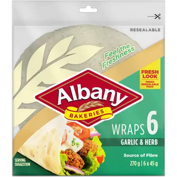 Albany Garlic & Herb (6x45g) Garlic & Herb Wraps 6-Pack