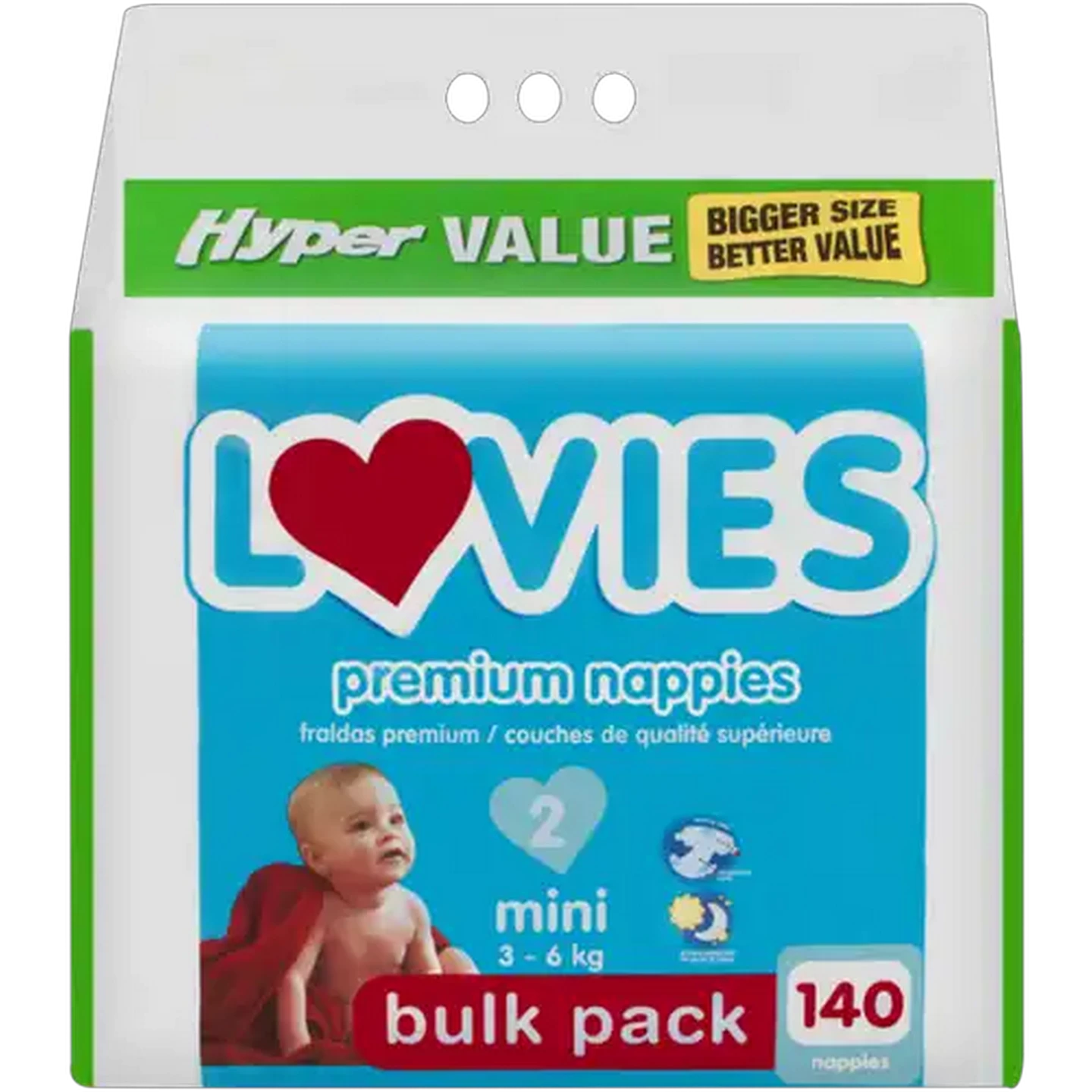 Image of Lovies Hyper Value Size 2 3-6kg Mini Premium Nappies 140 Pack