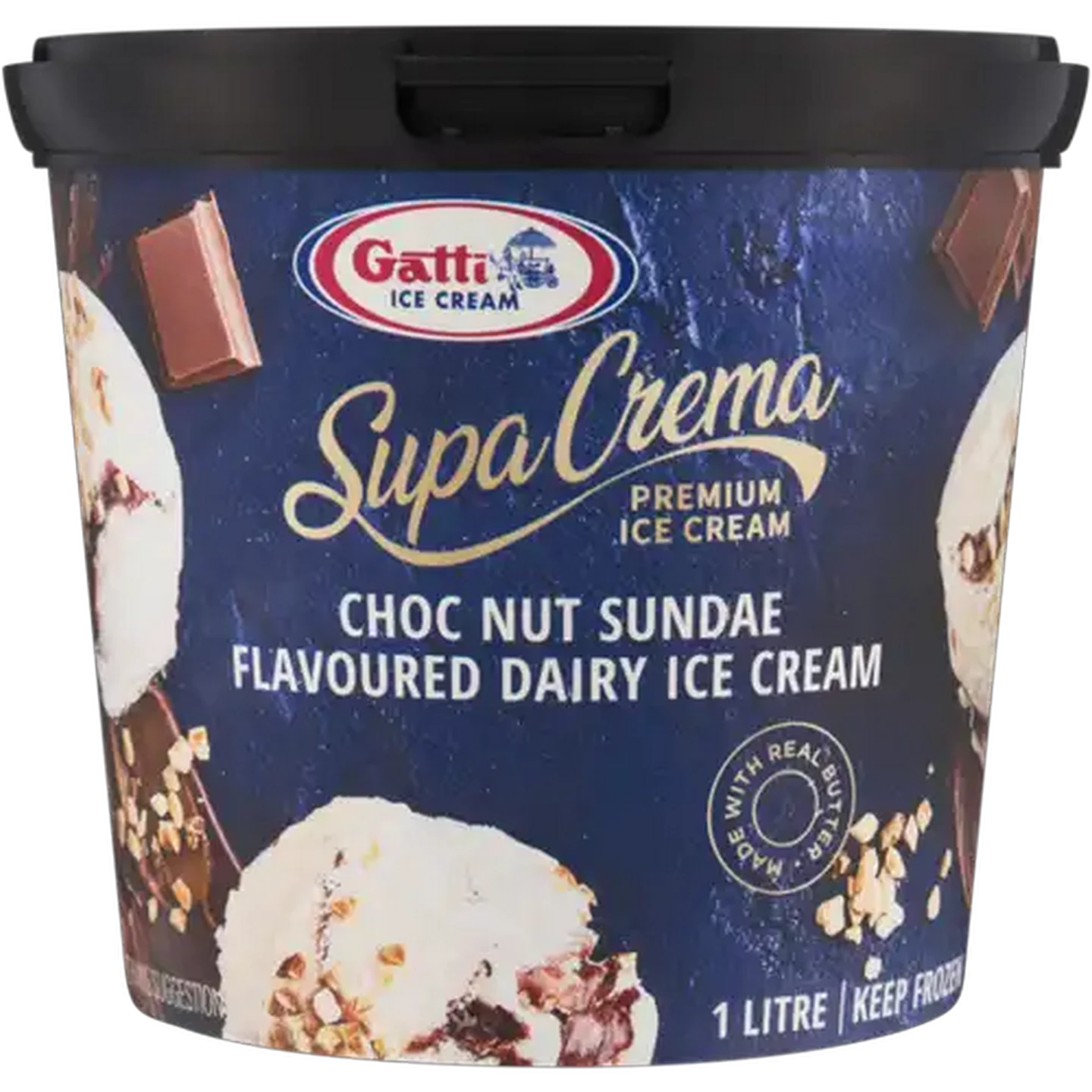 Image of Gatti Ice Cream Supa Crema Choc Nut Sundae Premium Dairy Ice Cream 1L
