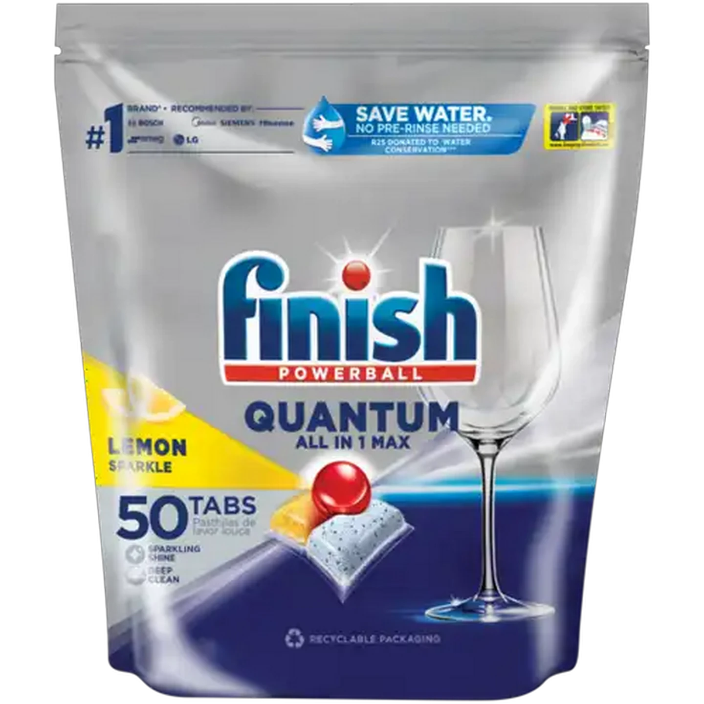 Image of Finish Quantum Lemon Sparkle All-in-1 Max Dishwashing Tablets 50 Pack