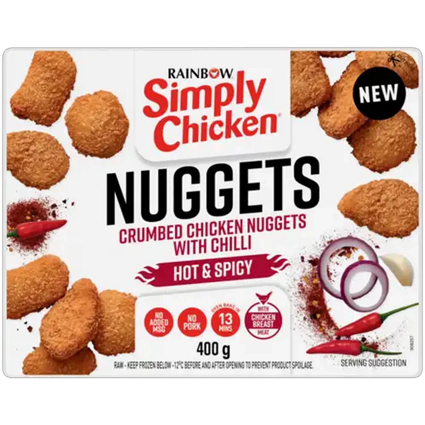 Image of RAINBOW Simply Chicken Frozen Hot & Spicy Crumbed Chicken Nuggets 400g