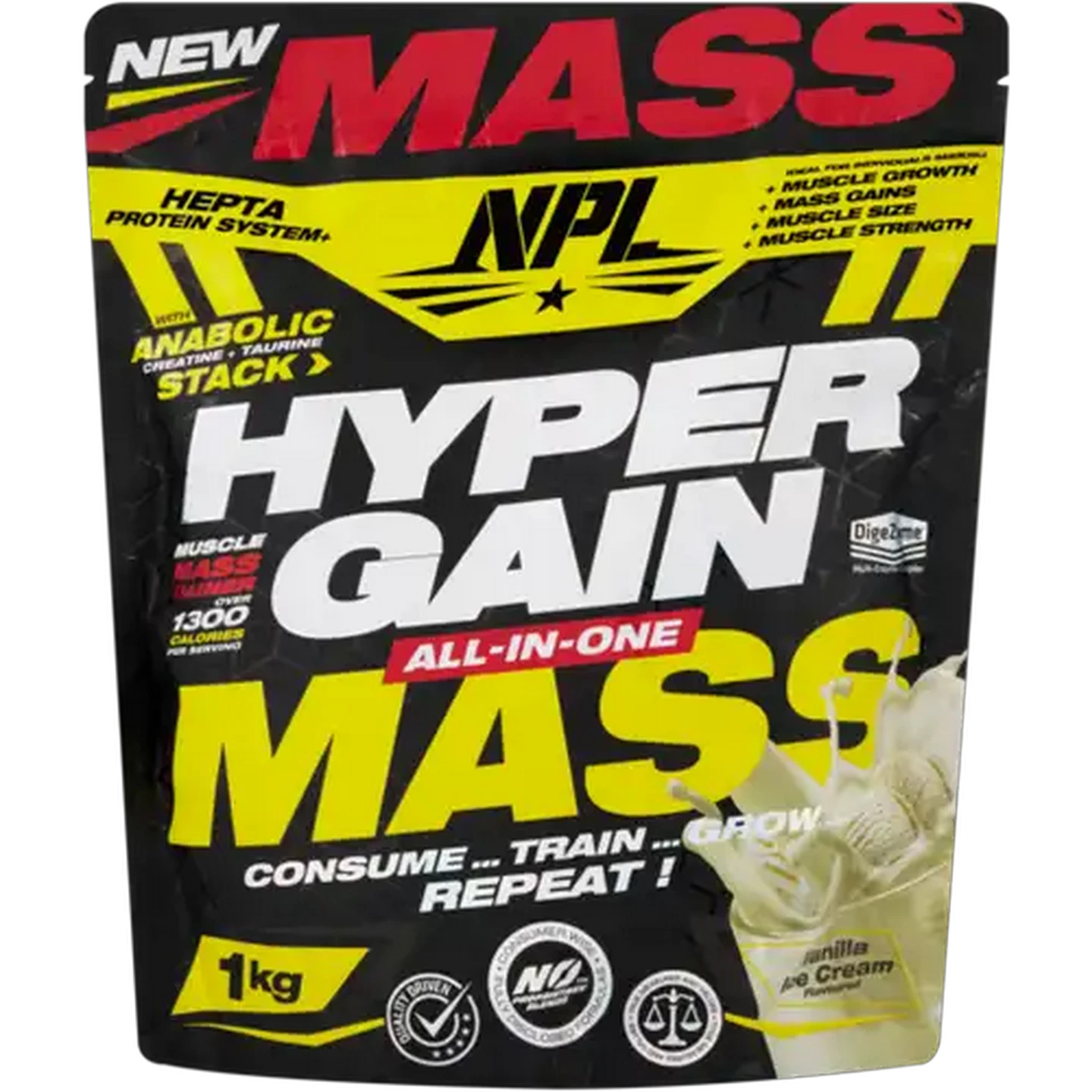 Image of NPL Vanilla Ice Cream Flavoured Hyper Gain All-in-One Mass Powder Supplement 1kg