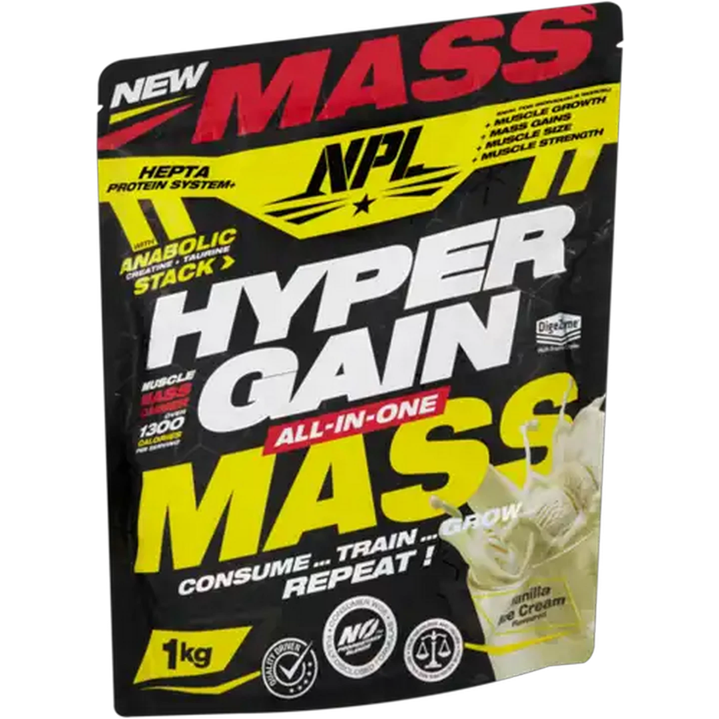 Image of NPL Vanilla Ice Cream Flavoured Hyper Gain All-in-One Mass Powder Supplement 1kg