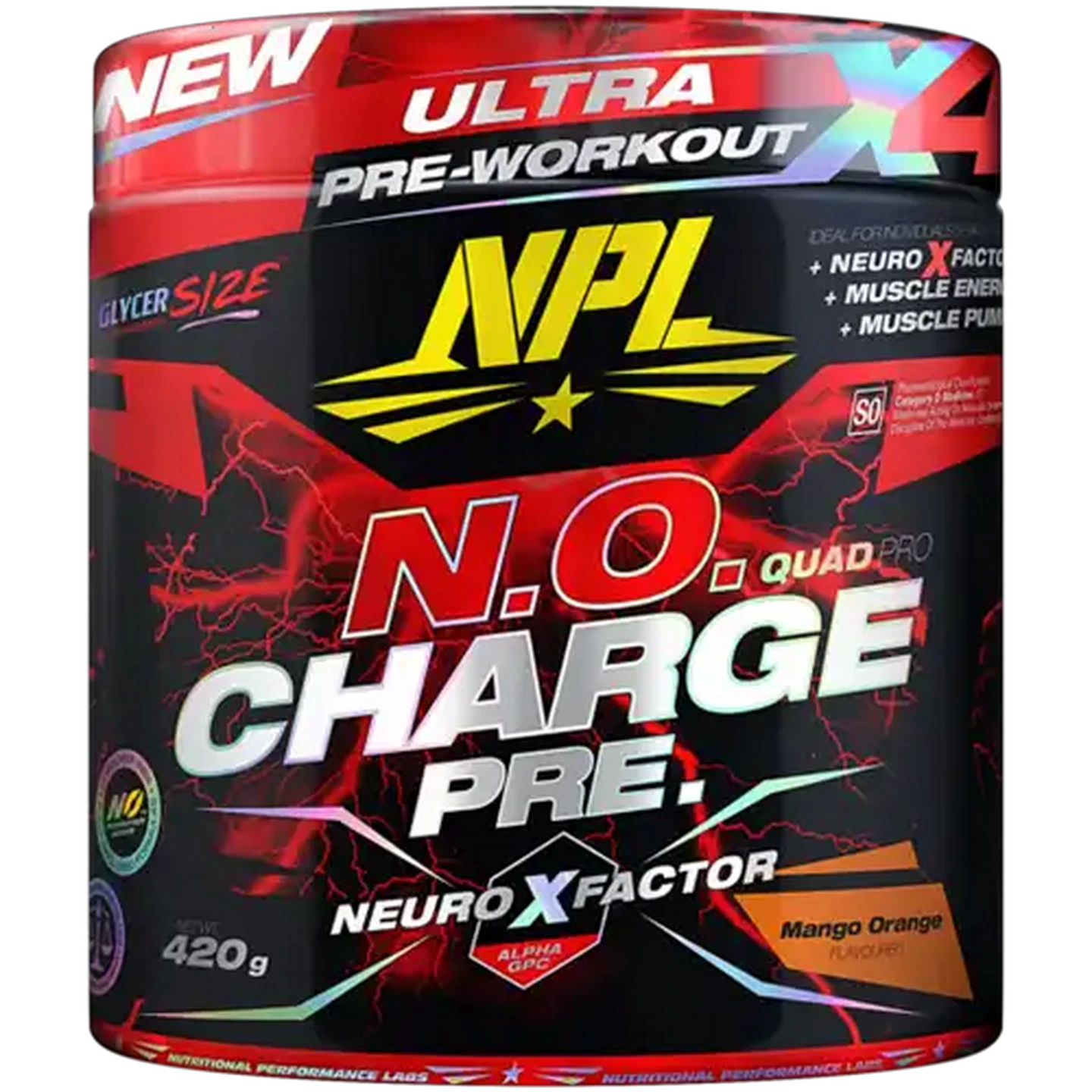 Image of NPL N.O Charge Mango Orange Flavoured Ultra Pre-Workout 420g