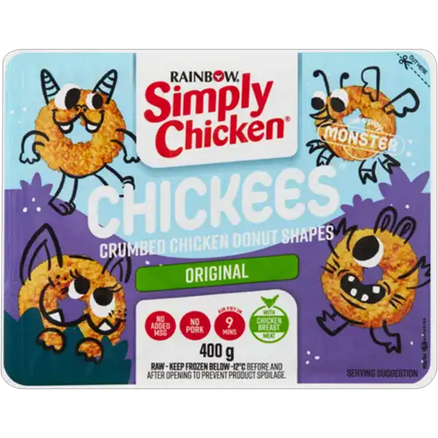 Image of RAINBOW Simply Chicken Let's Play Monster Chickees Crumbed Chicken 400g