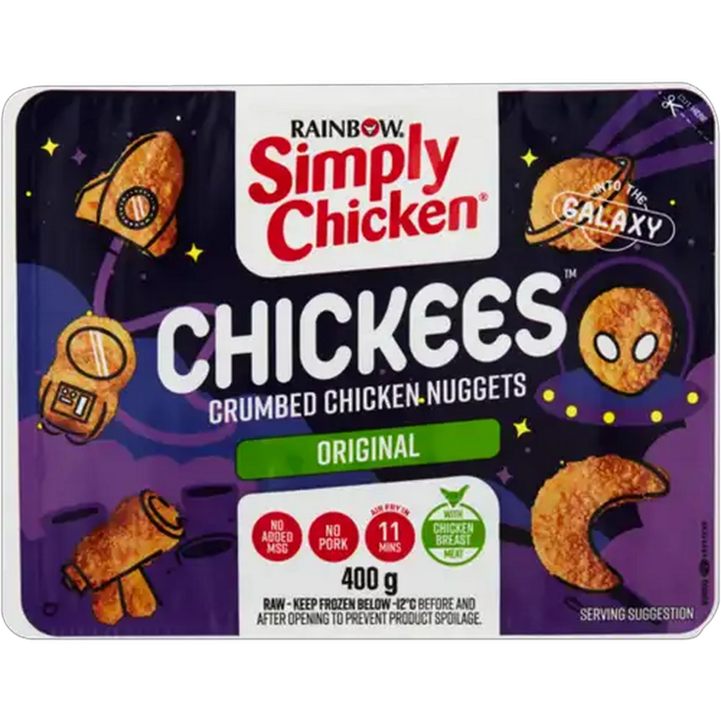 Image of RAINBOW Simply Chicken Into the Galaxy Chickees Crumbed Chicken Nuggets 400g