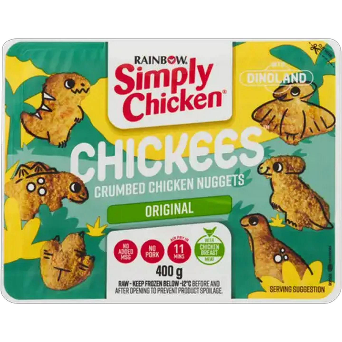 Image of RAINBOW Simply Chicken Into Dinoland Chickees Crumbed Chicken Nuggets 400g
