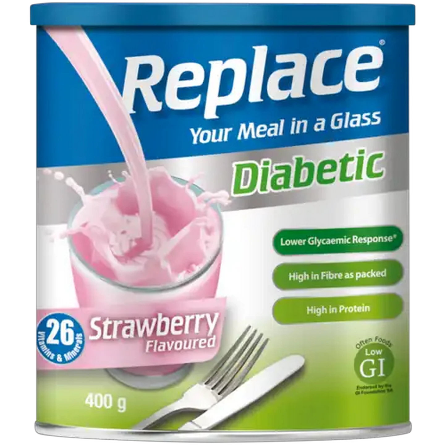 Image of Replace Diabetic Strawberry Flavoured Meal Replacement 400g