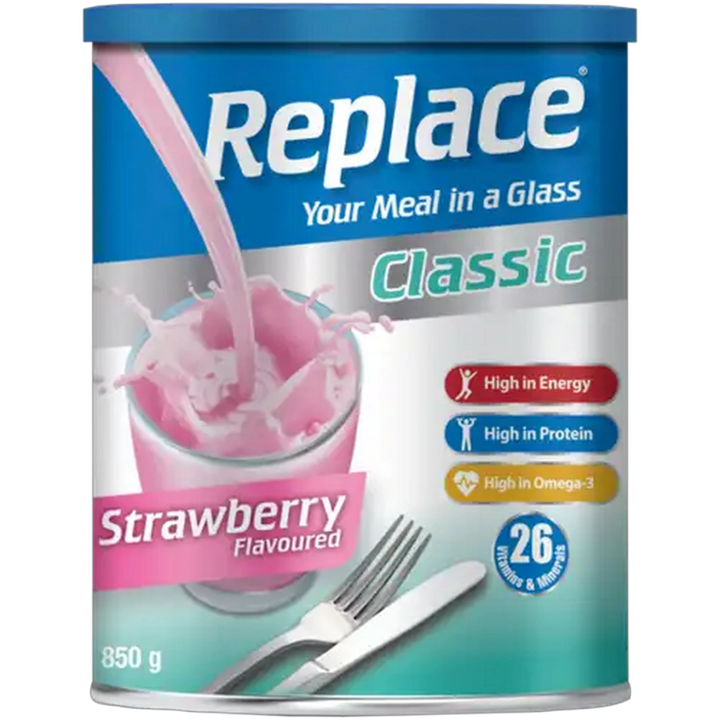 Image of Replace Classic Strawberry Flavoured Meal Replacement Drink 850g