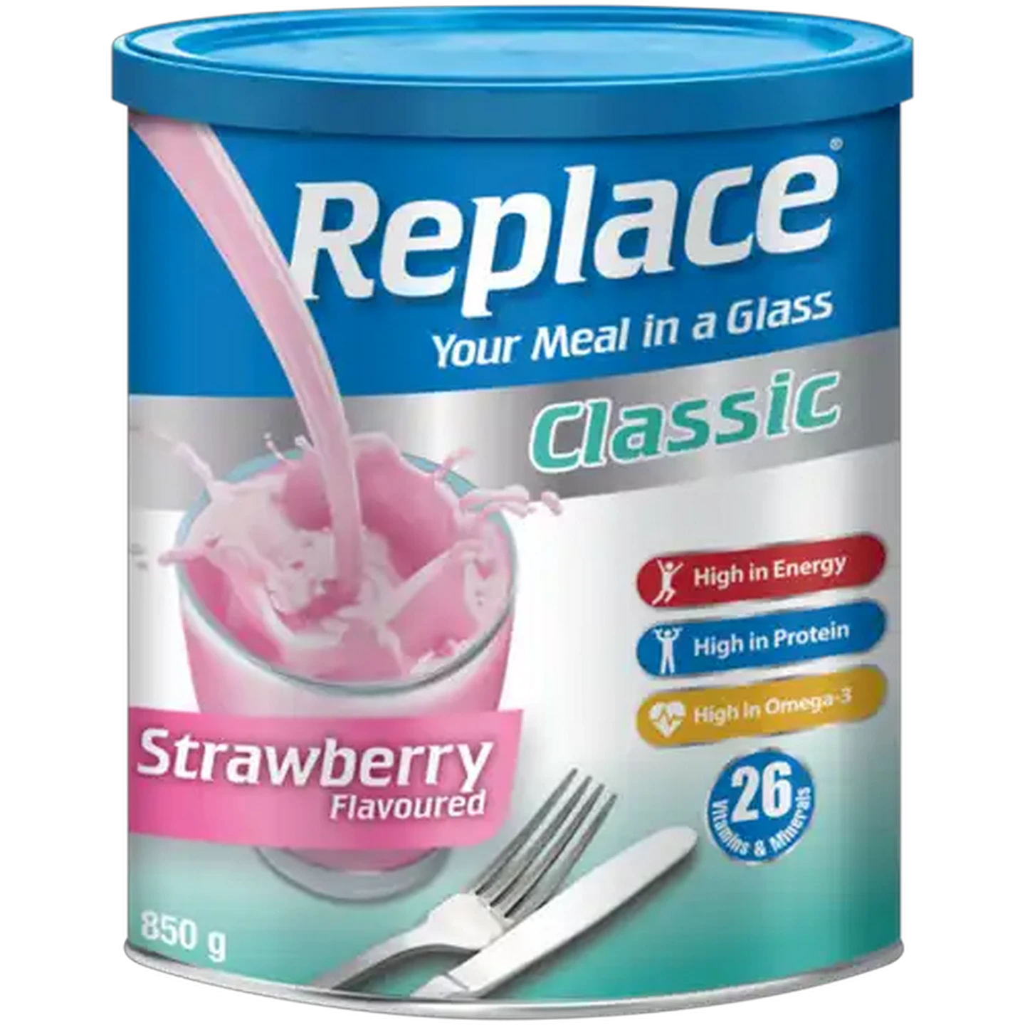 Image of Replace Classic Strawberry Flavoured Meal Replacement Drink 850g