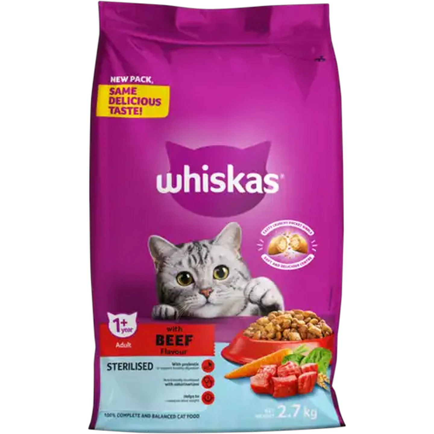 Image of Whiskas Beef Flavoured Adult Dry Sterilised Cat Food 2.7kg