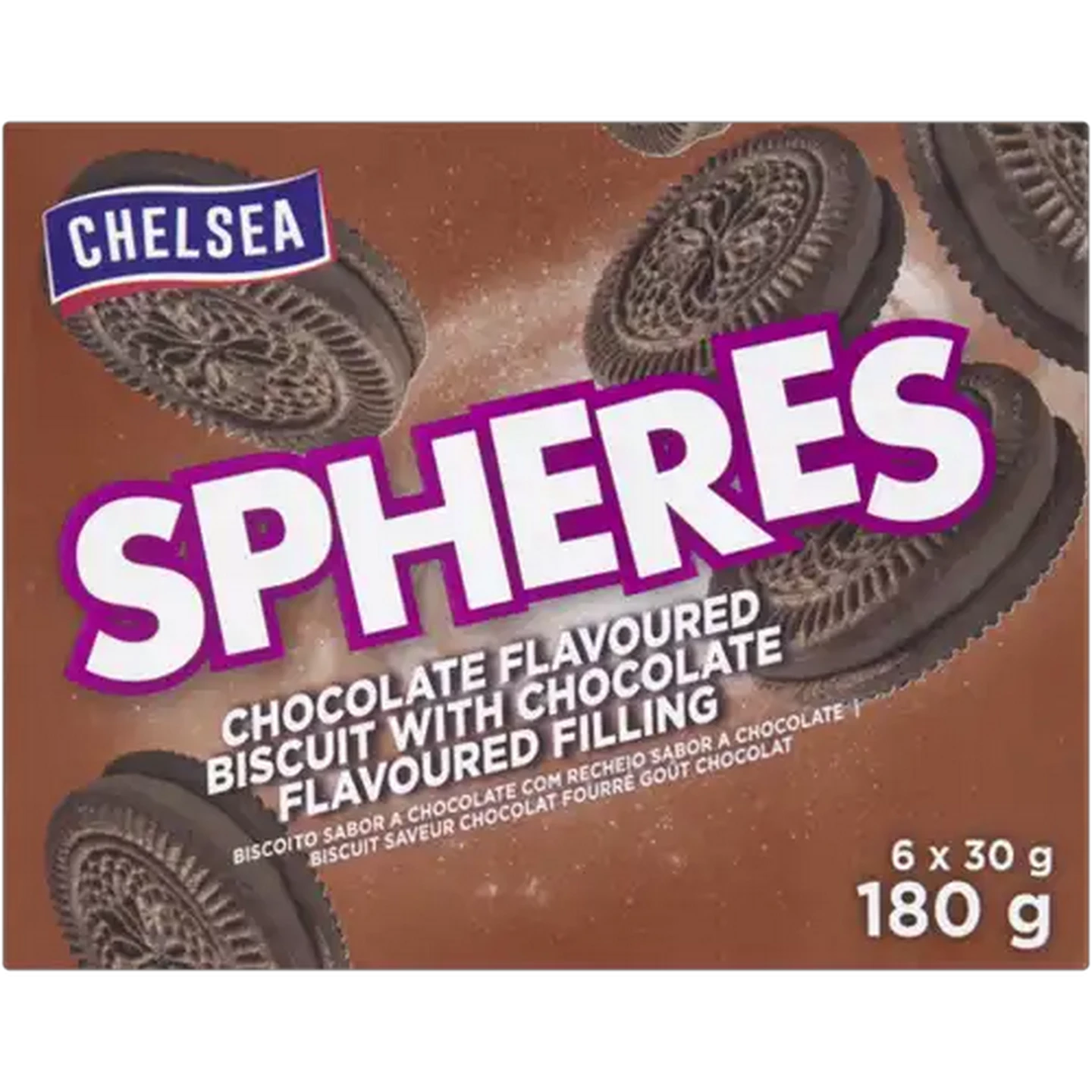 Image of Chelsea Spheres Chocolate Flavoured Biscuit with Chocolate Flavoured Filling 6 x 30g