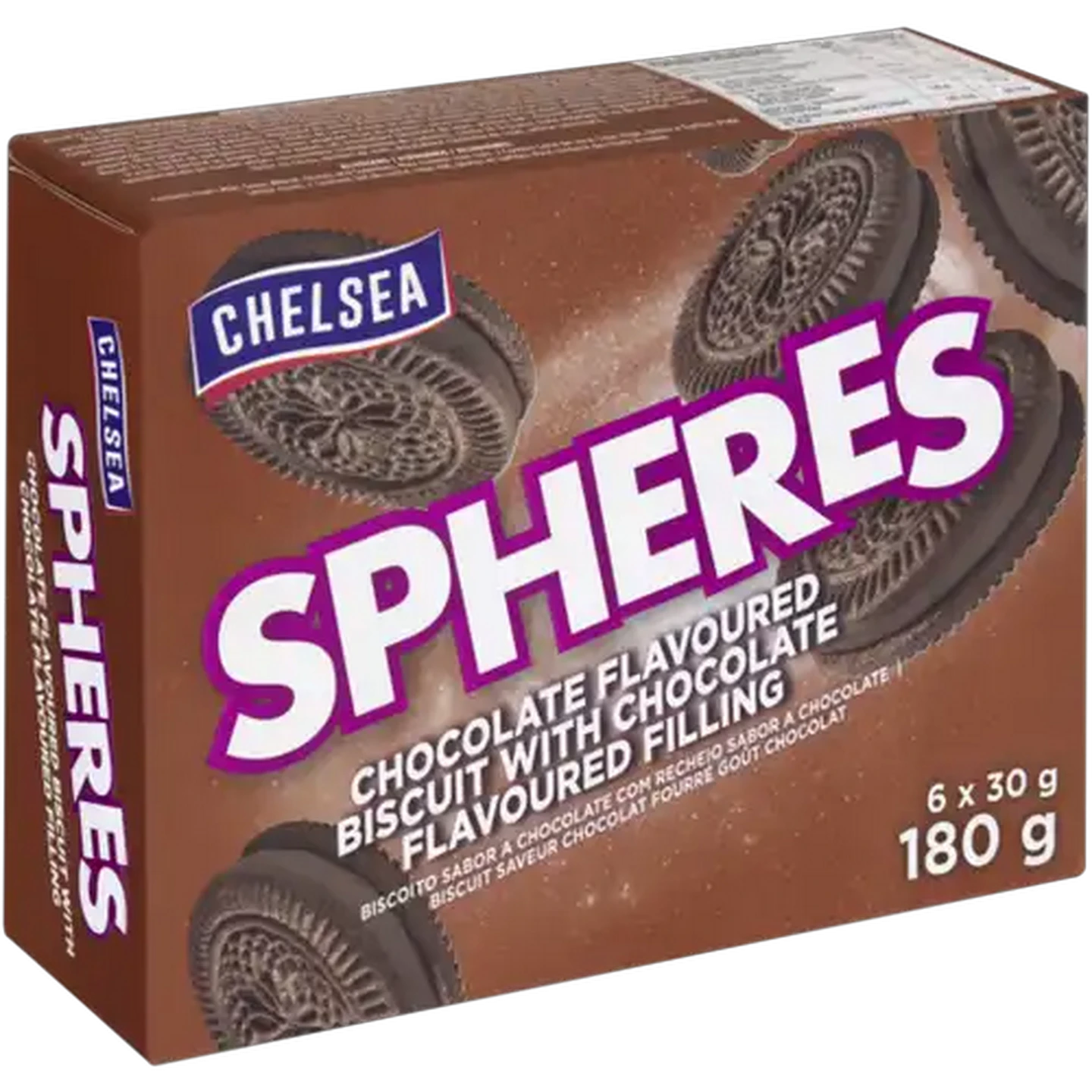 Image of Chelsea Spheres Chocolate Flavoured Biscuit with Chocolate Flavoured Filling 6 x 30g