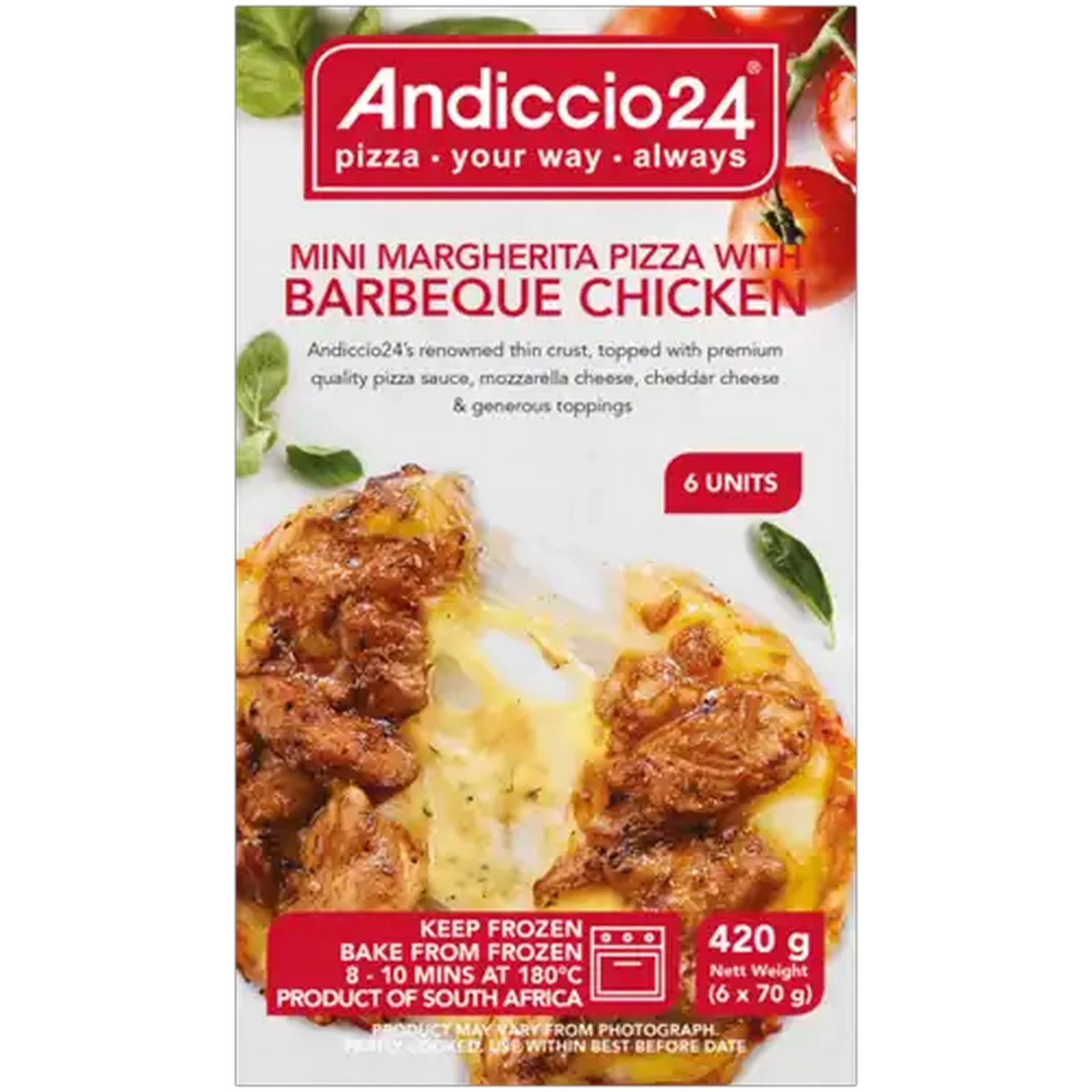 Image of Andiccio24 Frozen Mini Margherita Pizza with Barbeque Chicken 6 x 70g