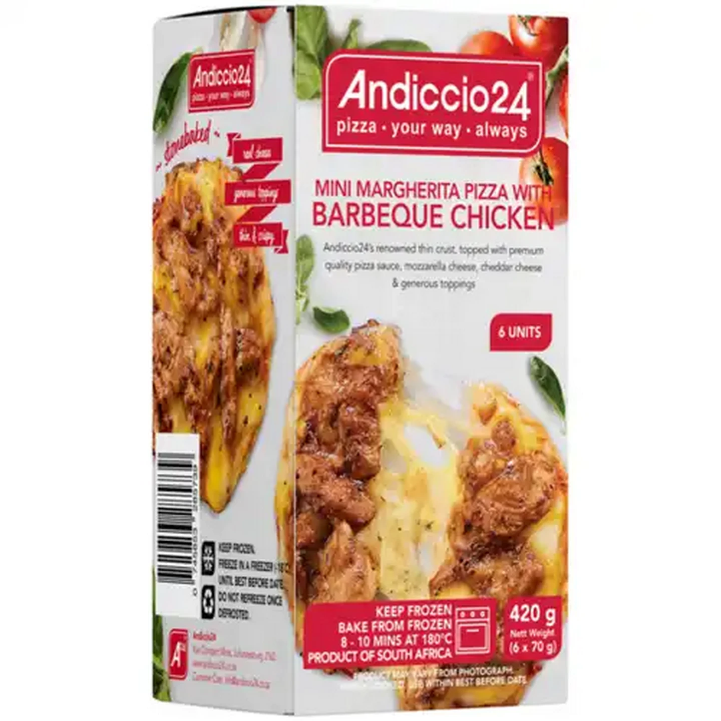 Image of Andiccio24 Frozen Mini Margherita Pizza with Barbeque Chicken 6 x 70g