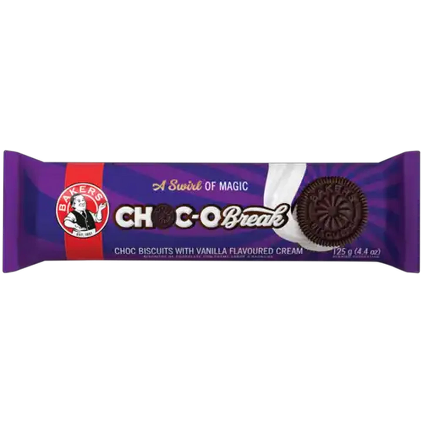Image of Bakers Choc O Break Choc Biscuits with Vanilla Flavoured Cream 125g